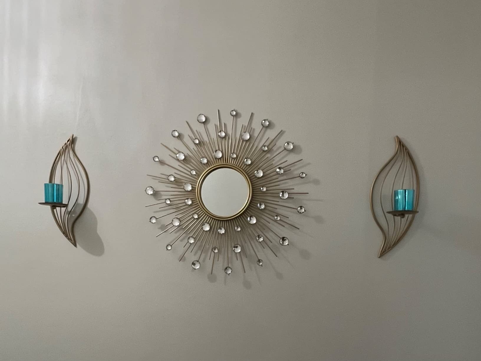 Gold Sunburst Mirror for Wall Decor Metal Sun Wall Mirror Decorative with Crystal Diamond for Living Room Bedroom Entryway Large Circle Mid Century Modern Starburst Wall Hanging 24 Inch customer photo 2