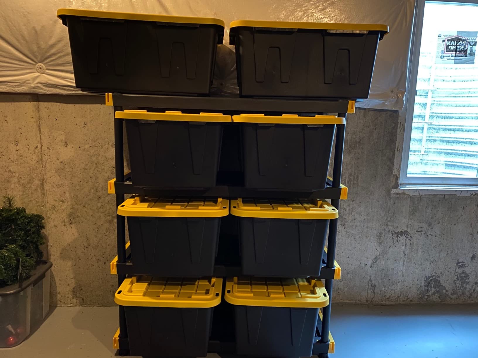 CX Heavy Duty 4-Tier Garage Storage Shelves + 8-pack 27-Gallon Bins & Lids | Garage organizing system with 4-tier shelf + 8 plastic 27-gal totes, 200 lbs/shelf, 50.1H x 48W x 20D, Black & Yellow customer photo 2