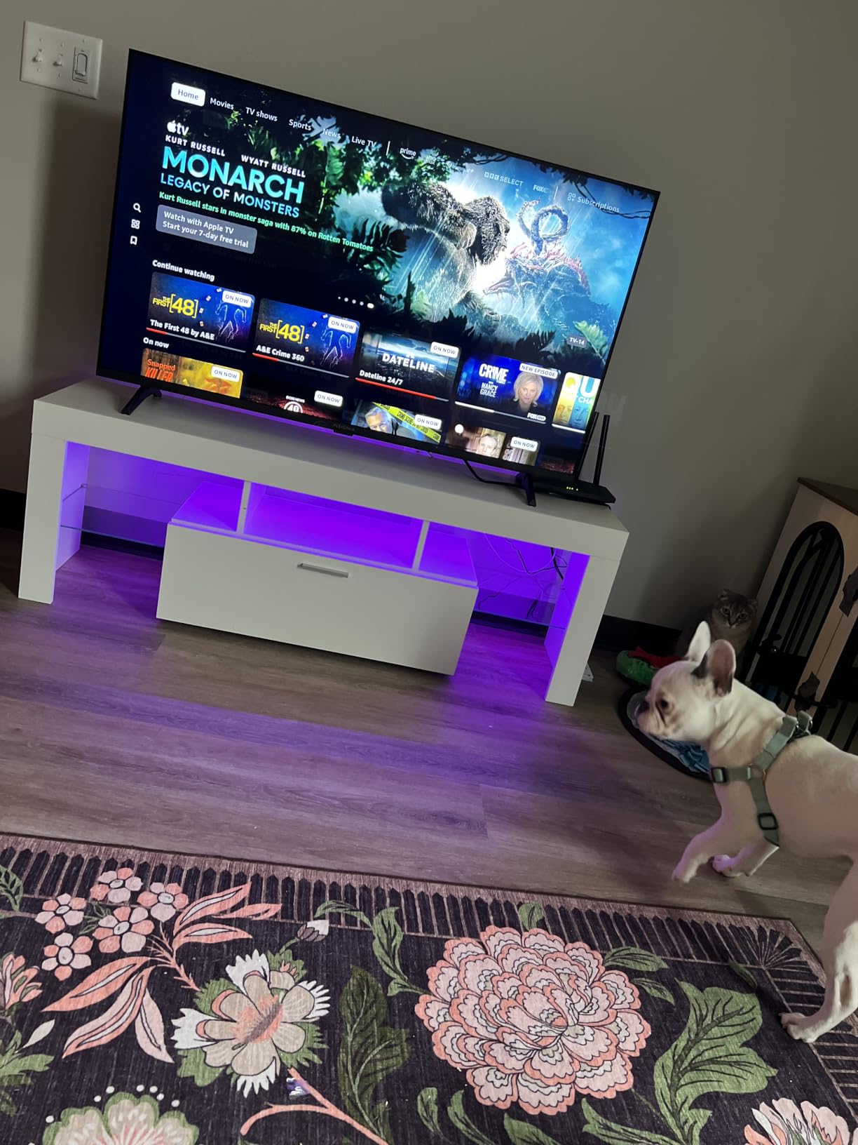 Clikuutory Modern Lighting 63 inch TV Stand with Large Storage Drawer for 50 55 60 65 70 75 Inch TVs, TV Console with 20 Color LED Lights, Entertainment Center Media and Open Shelf for Bedroom, Black customer photo 2