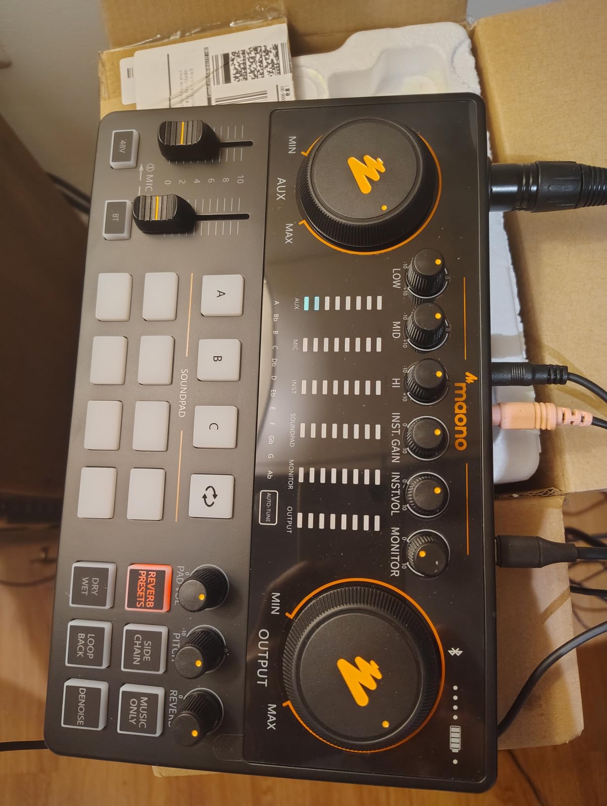 MAONO AME2 Audio Interface Mixer, Podcast Studio Console with XLR Input | 48V phantom power, Bluetooth, 11 custom sound pads, podcast recording, live streaming customer photo 1
