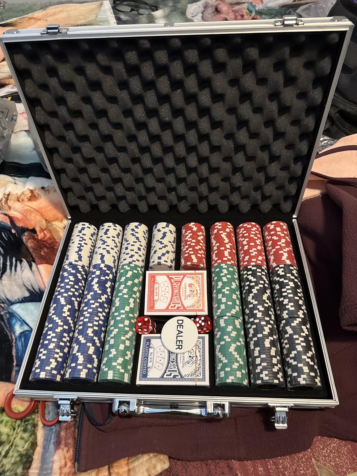 Comie Poker Chips,500PCS Poker Chip Set with Aluminum Travel Case,11.5 Gram Poker Set for Texas Holden Blackjack Gambling customer photo 2