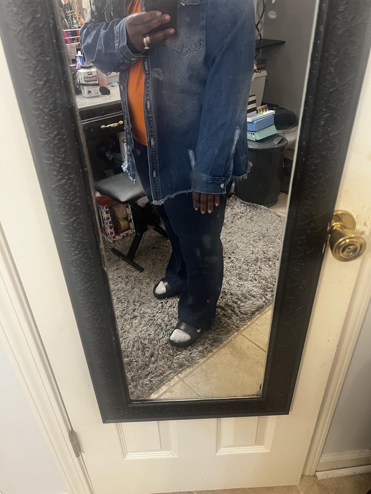 Dokotoo Womens Button Down Oversized Distressed Boyfriend Jean Jacket customer photo 1