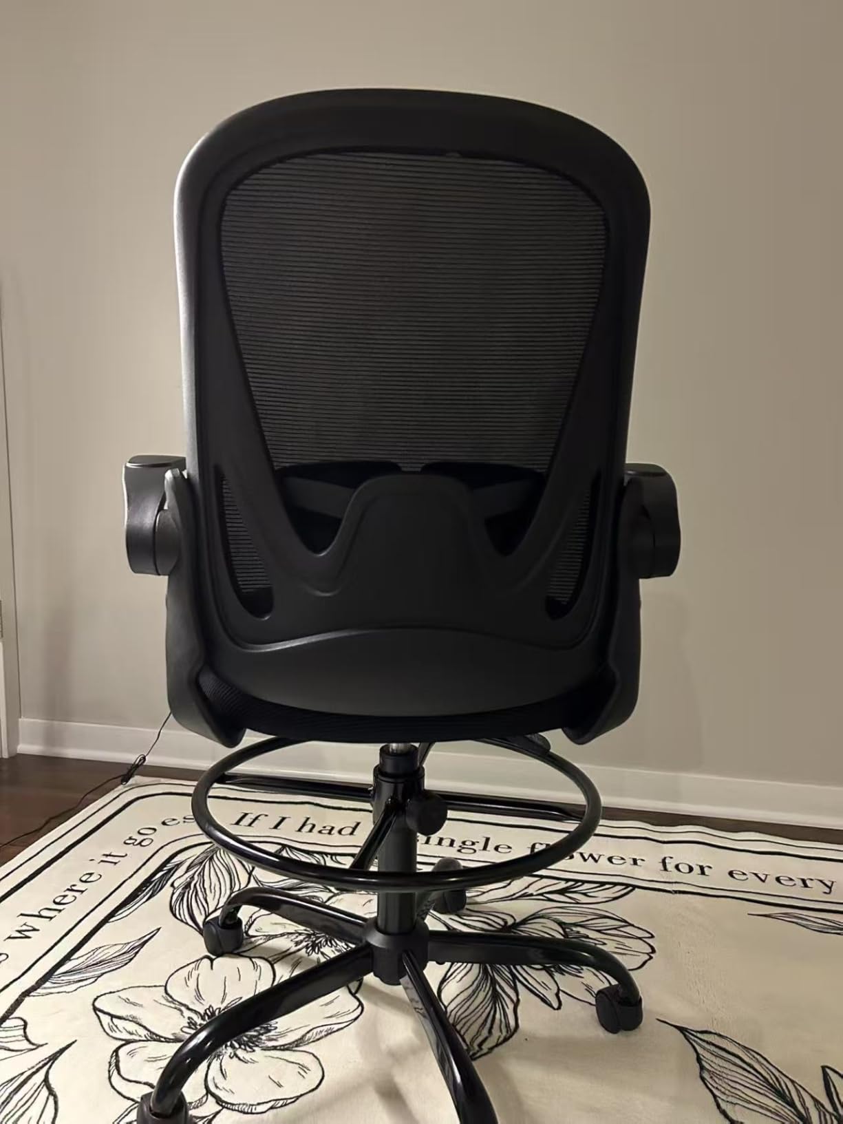 Drafting Chair Tall Office Chair with Flip-up Armrests Executive Ergonomic Computer Standing Desk Chair with Lumbar Support and Adjustable Footrest Ring (Black) customer photo 1