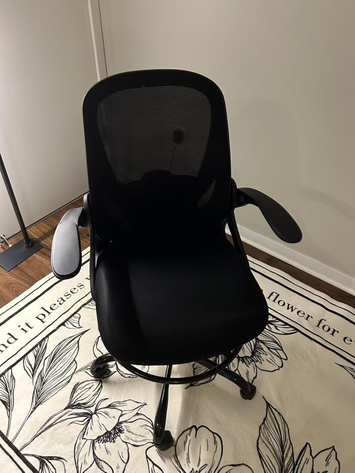 Drafting Chair Tall Office Chair with Flip-up Armrests Executive Ergonomic Computer Standing Desk Chair with Lumbar Support and Adjustable Footrest Ring (Black) customer photo 2
