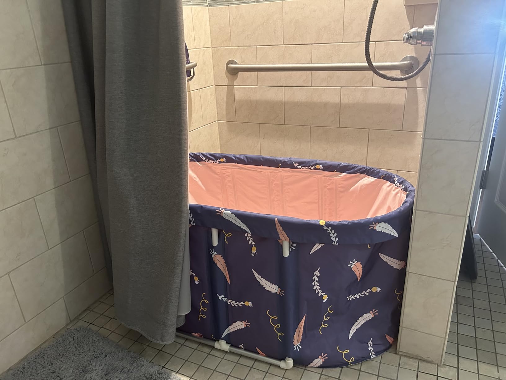Portable Bathtub, Foldable Freestanding Bathtub, Japanese Soaking Tub, Shower Stall Tub, Bathroom Folding SPA Bath For Adults, Boys & Girls, Outdoor/Indoor Hot Ice Bath, 47 Inch, Blue, PVC & Al Alloy customer photo 2