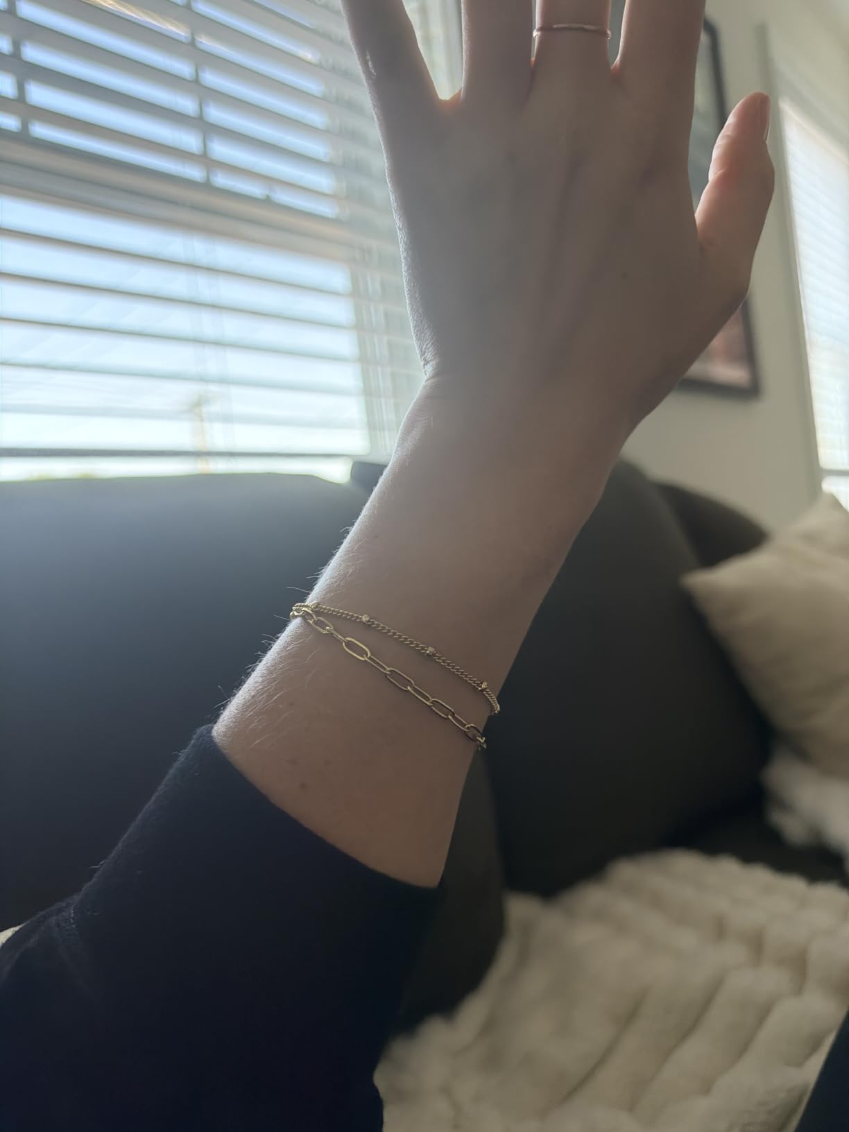 Gold Bracelets Set for Women Non Tarnish Trendy, 14K Gold Plated Dainty Stackable Paperclip Cuban Link Chain Bracelets, Simple Cute Cuff Bracelets Jewelry Set Adjustable 7