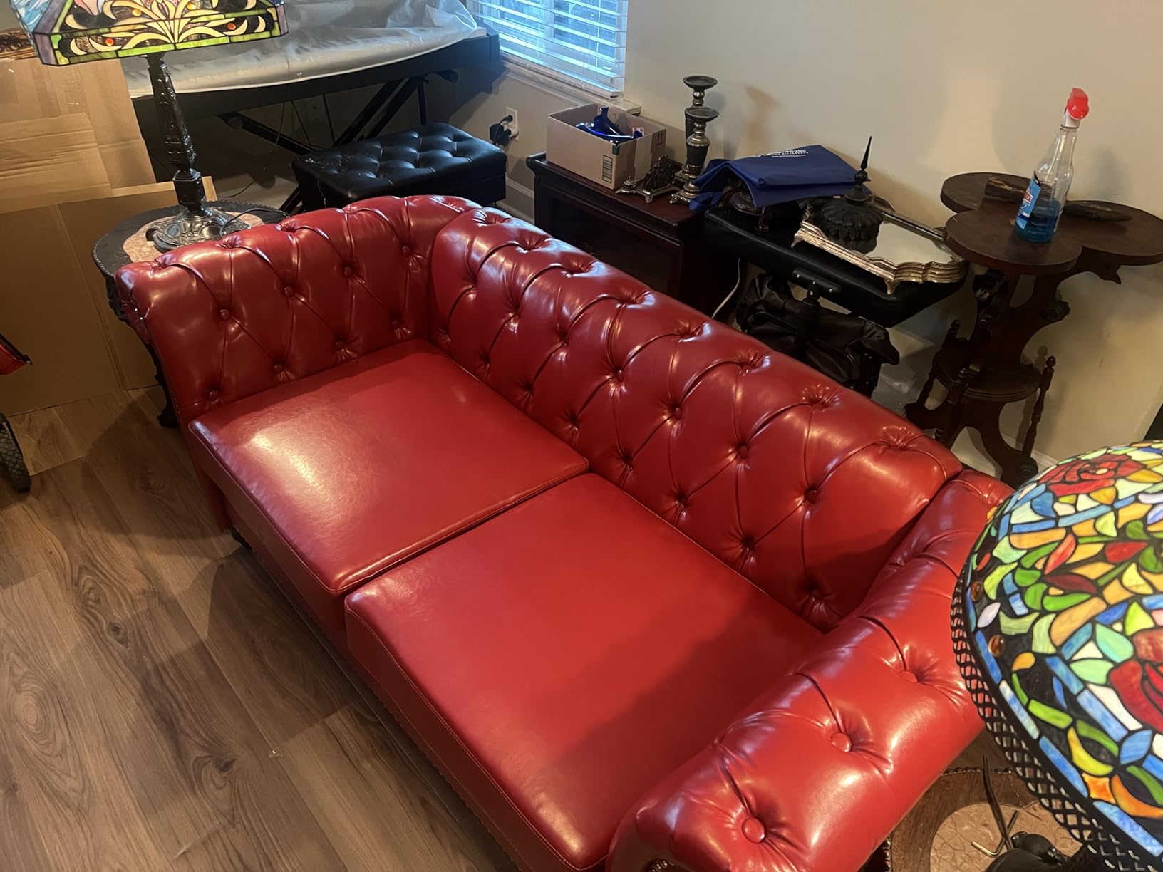 LEVNARY Chesterfield Sofa, Classic Tufted Upholstered Leather Couch, Modern 3 Seater Couch Furniture with Tufted Back for Living Room Office (Dark Brown) customer photo 2