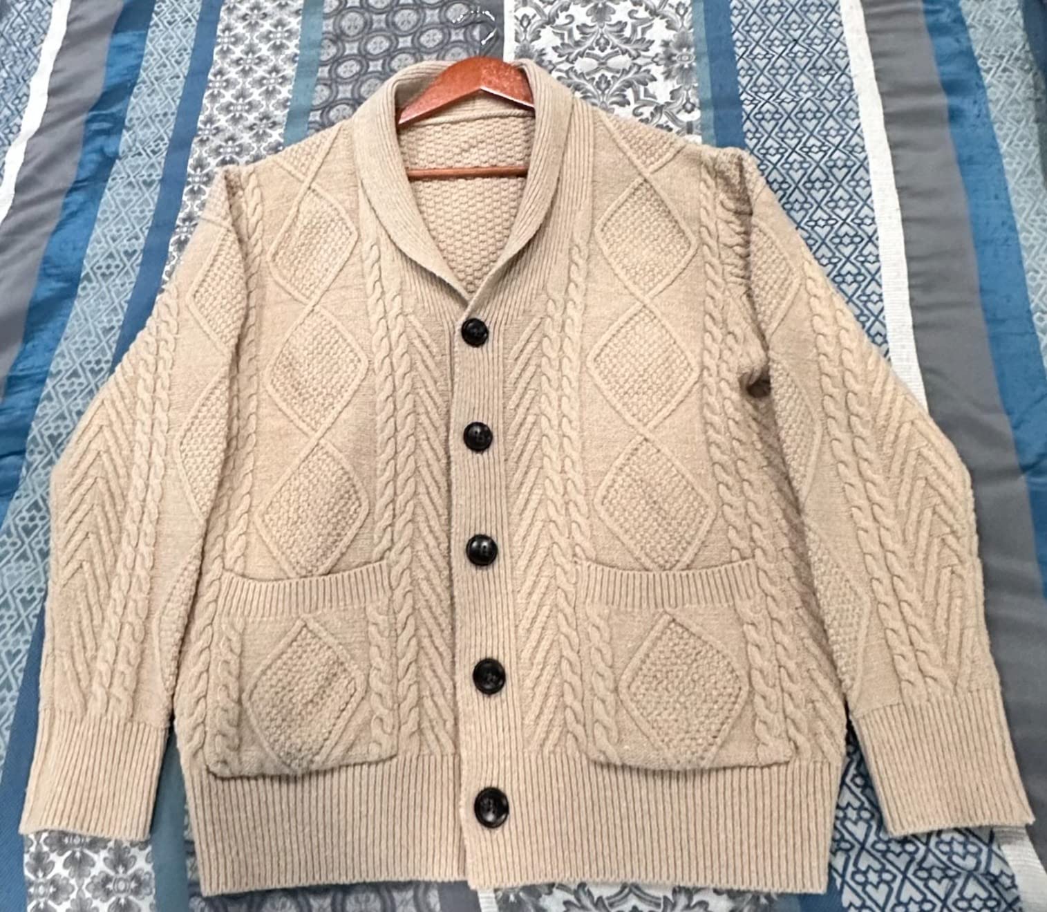 Mens Wool Blend Shawl Collar Cable Knit Cardigan Sweater customer photo 1