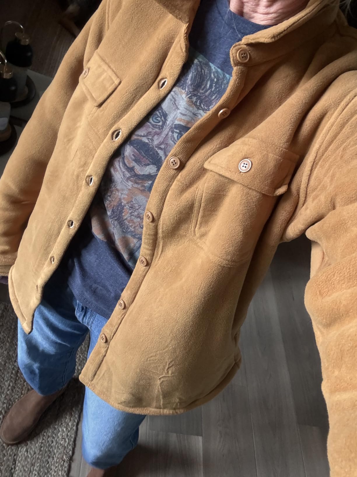 ThCreasa Womens Sherpa lined Button Up Plaid Shacket with Pockets customer photo 1