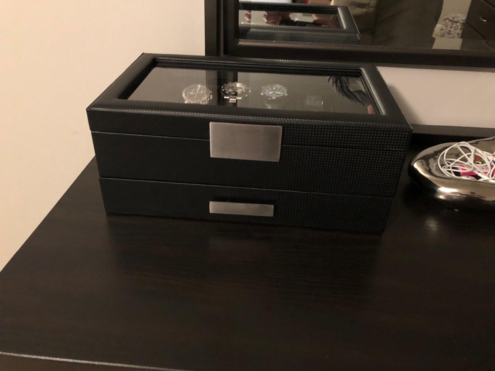 Glenor Co Watch Box with Valet Drawer for Men - 12 Slot Luxury Watch Case Display Organizer, Metal Buckle for Mens Jewelry Watches, Men's Storage Boxes Holder has Large Glass Top - PU Leather Brown customer photo 2
