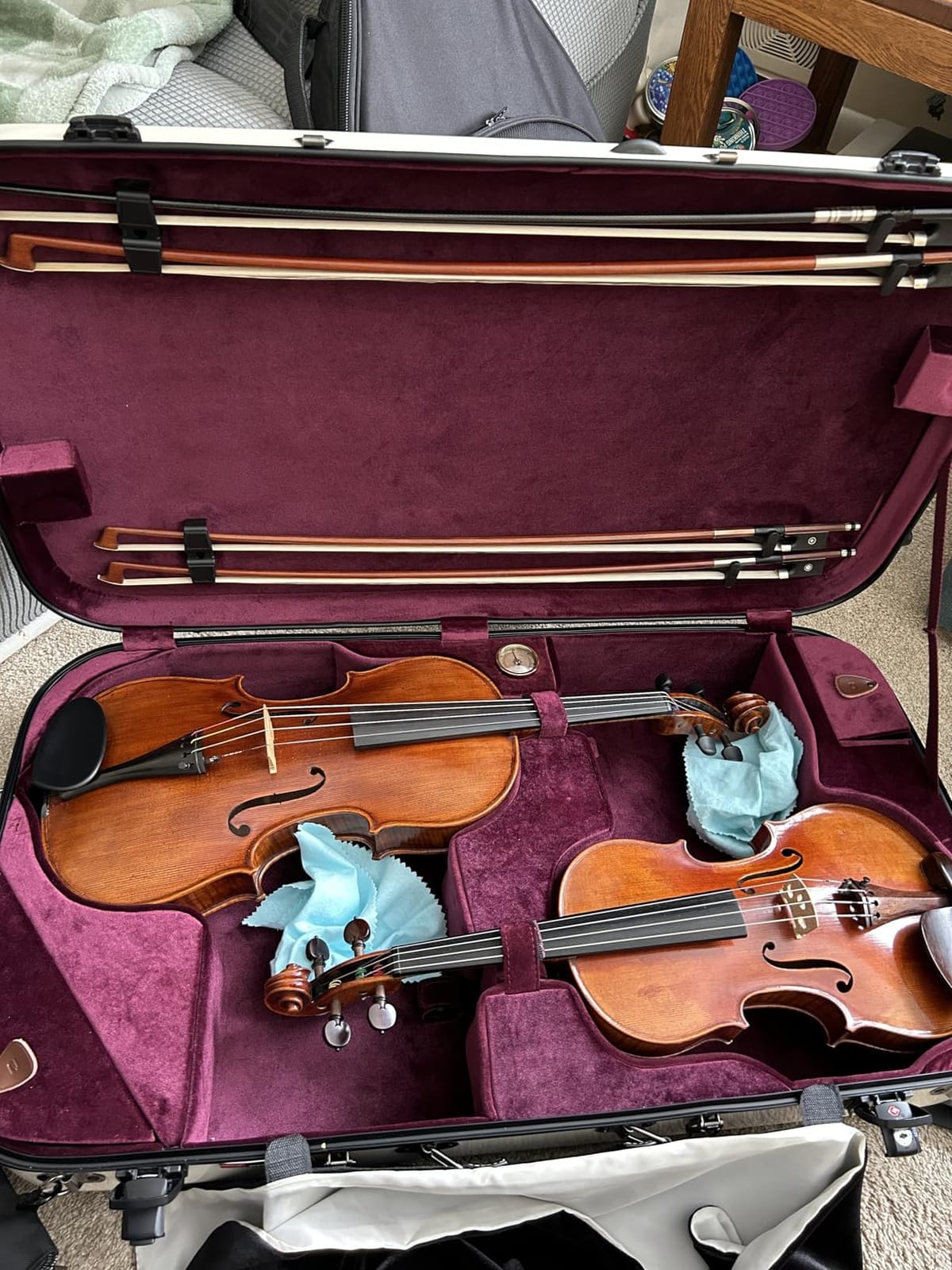 Crossrock Fiberglass Violin & Viola Double Case | Fits 4/4 Violin + 15-16.5