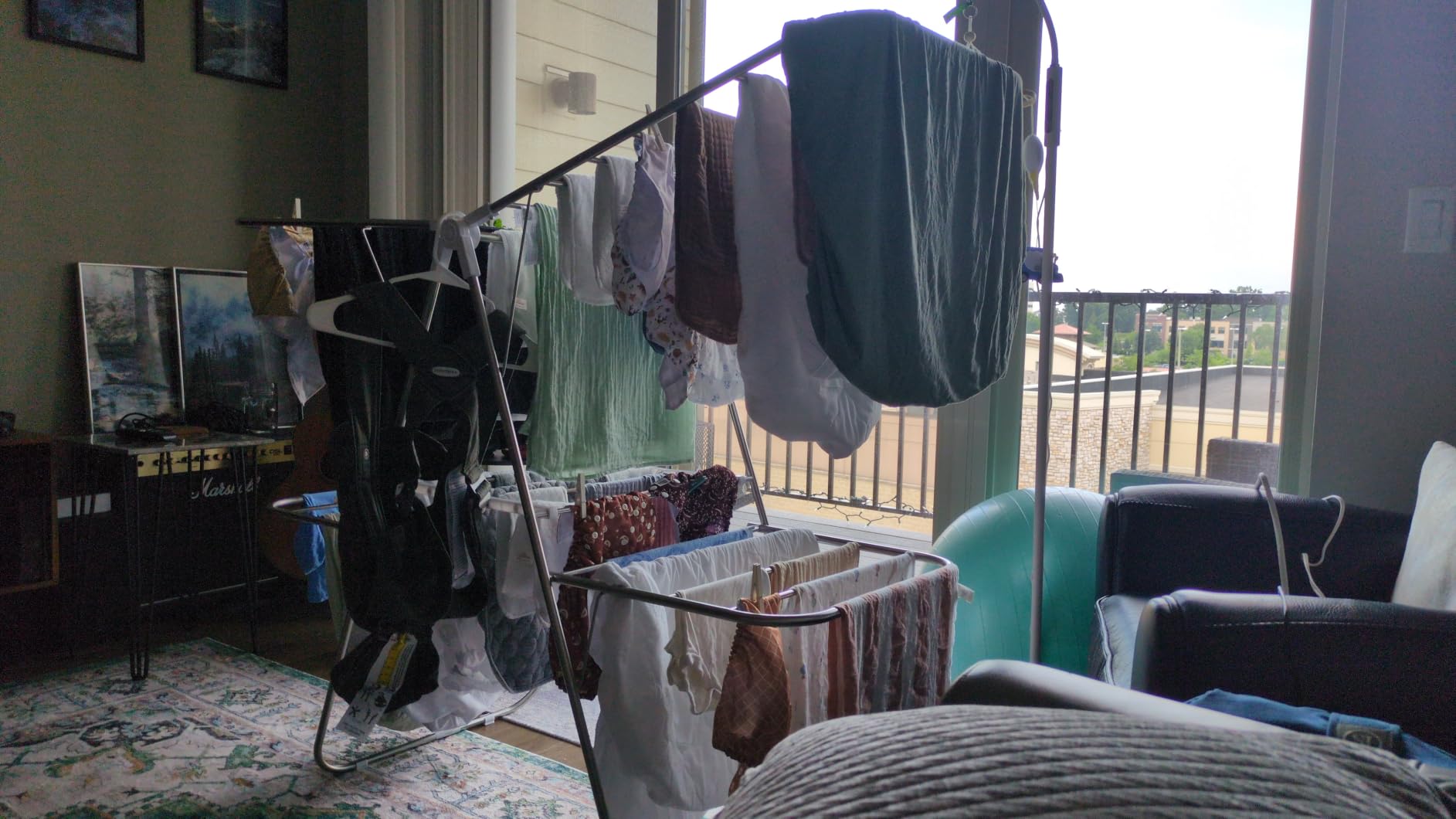 SONGMICS Clothes Drying Rack, with Sock Clips, Metal Laundry Rack, Foldable, Space-Saving, Free-Standing Airer, with 2 Height-Adjustable Gullwings, Indoor Outdoor Use, White and Gray customer photo 1