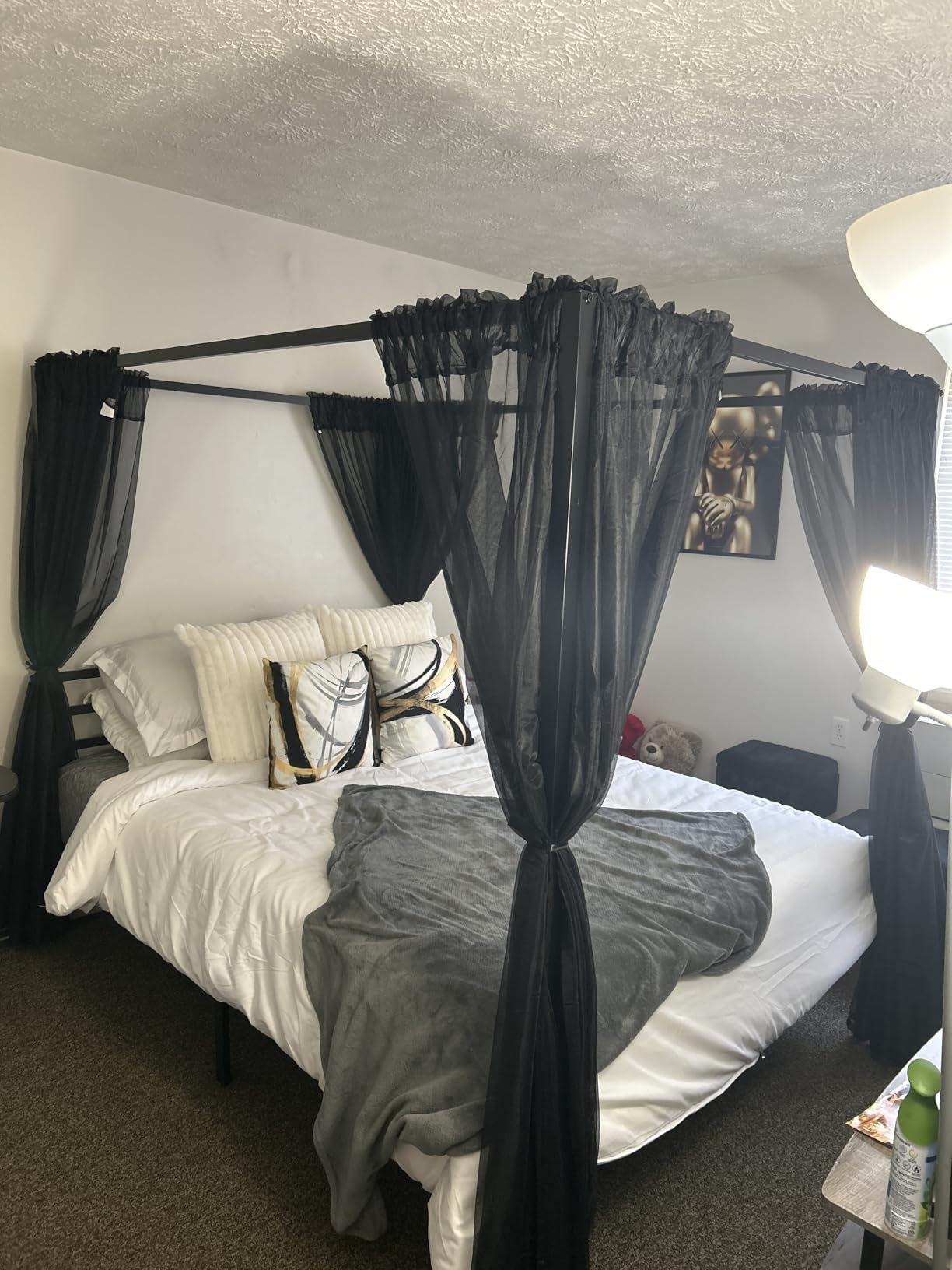 ikalido Queen Size Metal Canopy Bed Frame, Heavy-Duty Support, Black | Modern Four-Poster Platform Bed, Under-Bed Storage, EVA Noise Sponge, Mattress Foundation, No Box Spring Needed, Easy Install customer photo 2