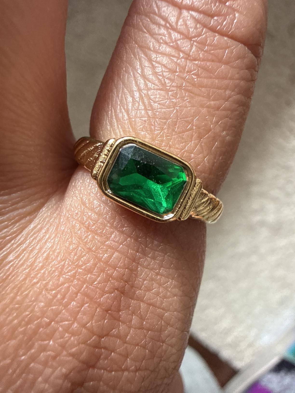 Gold Emerald Rings Gold Rings for Women Dainty Green Rings Cut Emerald Gemstones CZ Non Tarnish Gold Rings 14K Gold Plated Rings for Women Band Size 6/7/8/9 customer photo 1