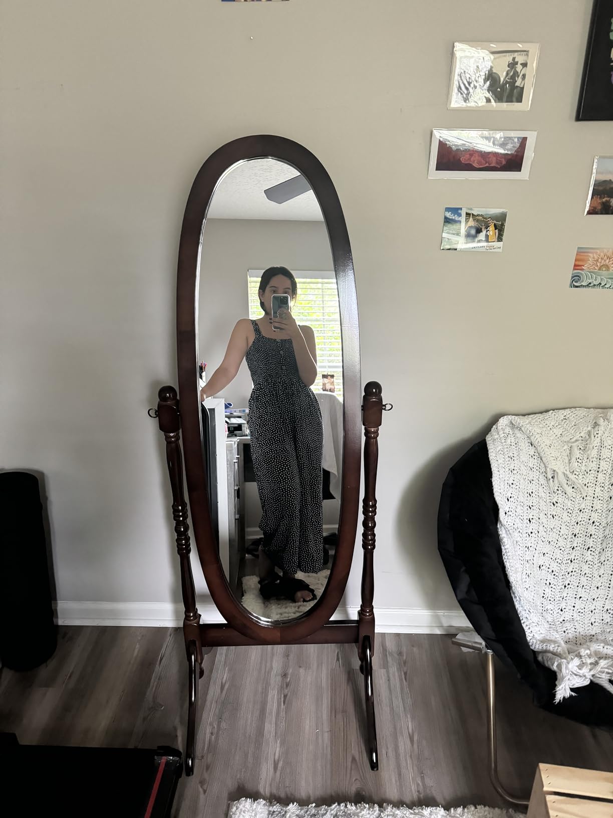 GTU Furniture Swivel Adjustable Full-Length Oval Wood Cheval Floor Mirror, in White/Black/Cherry/Oak/Silver/Gold/Espresso/Grey Finish (Black) customer photo 1
