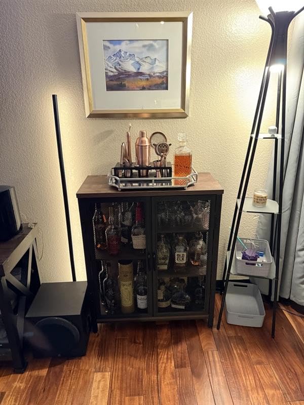 BON AUGURE Small Lockable Coffee Bar Cabinet for Liquor, Rustic Oak, 2-Door | Space-Saving, Adjustable Shelves, Wood and Metal, Mini Sideboard Buffet for Home Coffee Station, Kitchen, Living Room, Dining customer photo 2