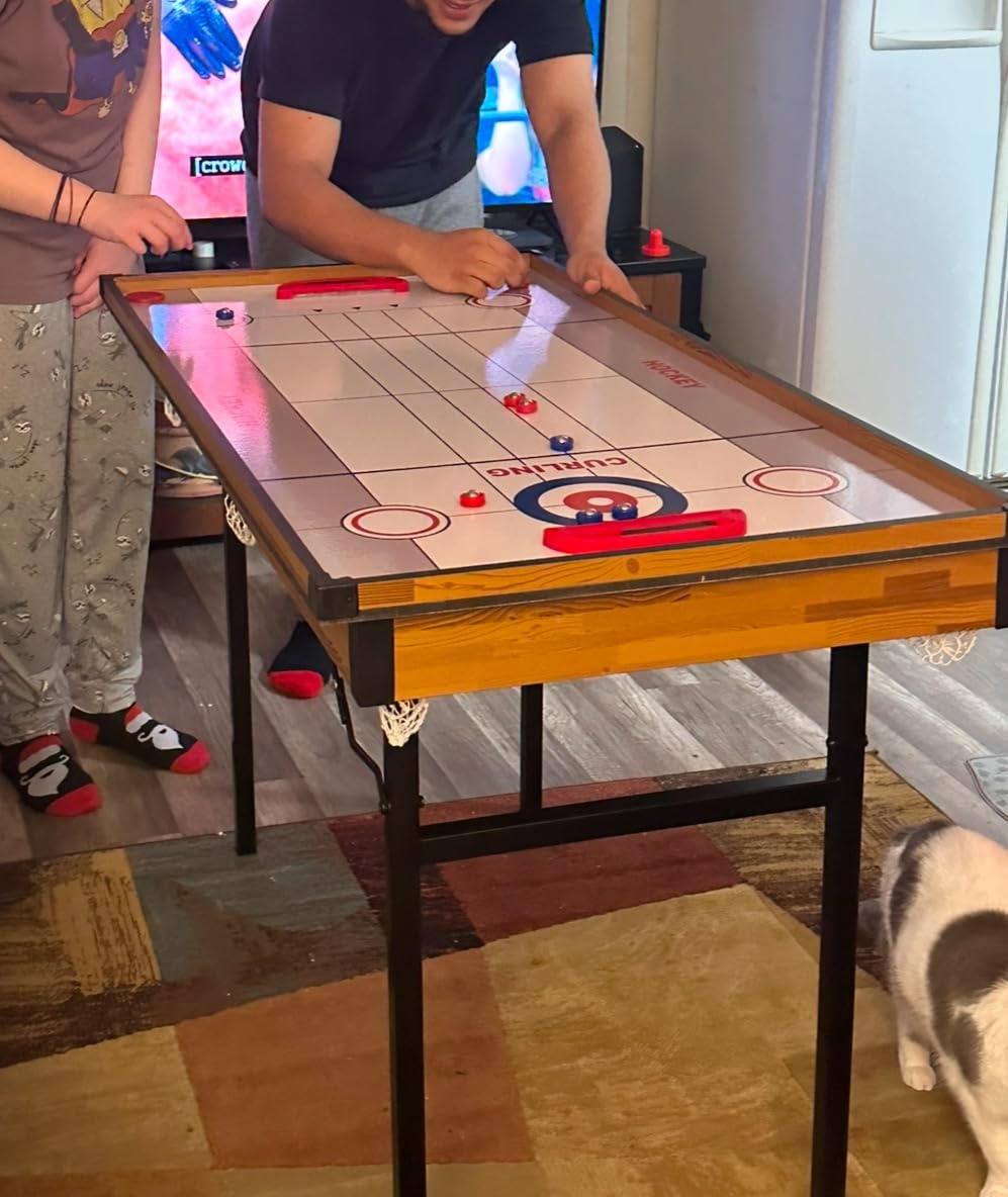 SereneLife 4 in 1 Multi Game Table, 4'x2' Folding Portable Sports Arcade Games with Accessories, Ping Pong, Air Hockey, Pool Billiards, and Shuffleboard, for Indoor, Outdoor, All Ages customer photo 1