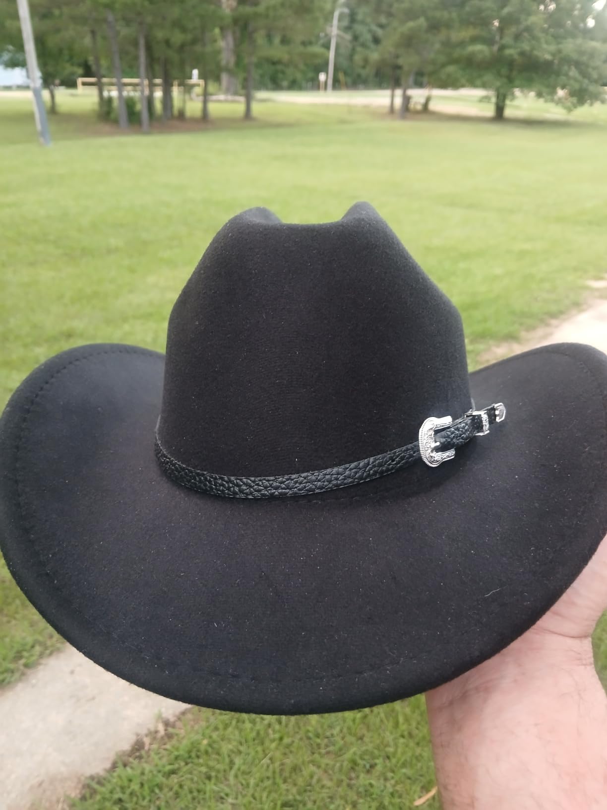 Western Cowboy Hat for Men Women Classic Fedora Hat with Buckle Belt (S-M) customer photo 1