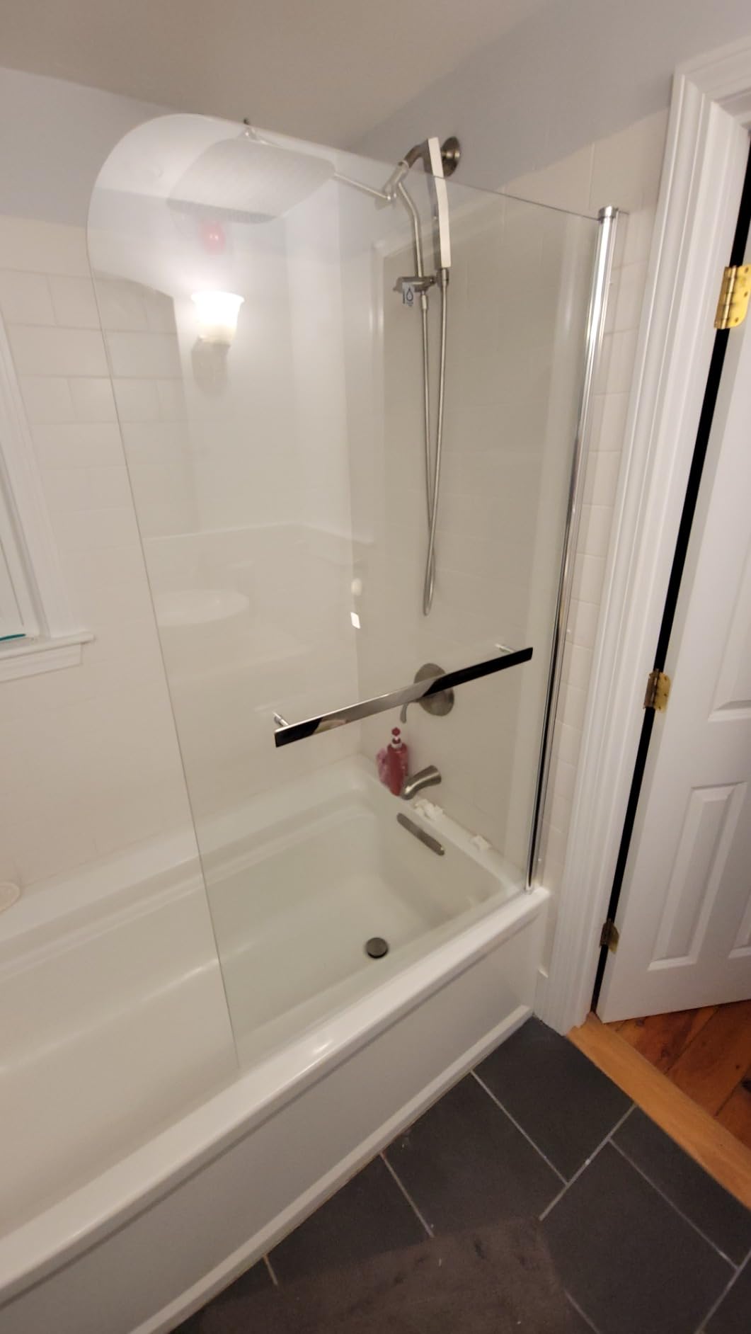 Sunrosa Frameless Pivot Glass Tub Shower Door, Matte Black, 34 x 58 in | 1/4 in Tempered Glass, Nano Easy-Clean Glass, Towel Bar Handle, Reversible Installation customer photo 1