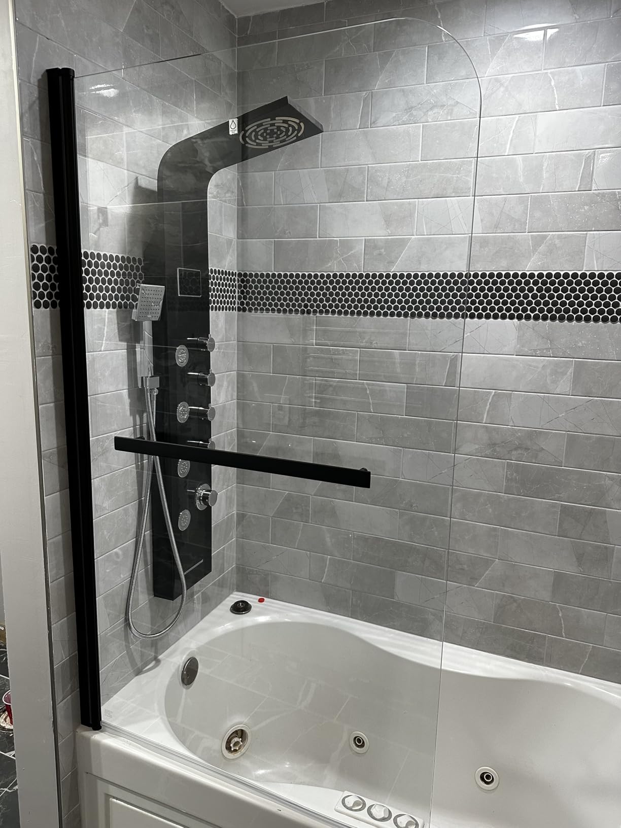 Sunrosa Frameless Pivot Glass Tub Shower Door, Matte Black, 34 x 58 in | 1/4 in Tempered Glass, Nano Easy-Clean Glass, Towel Bar Handle, Reversible Installation customer photo 2