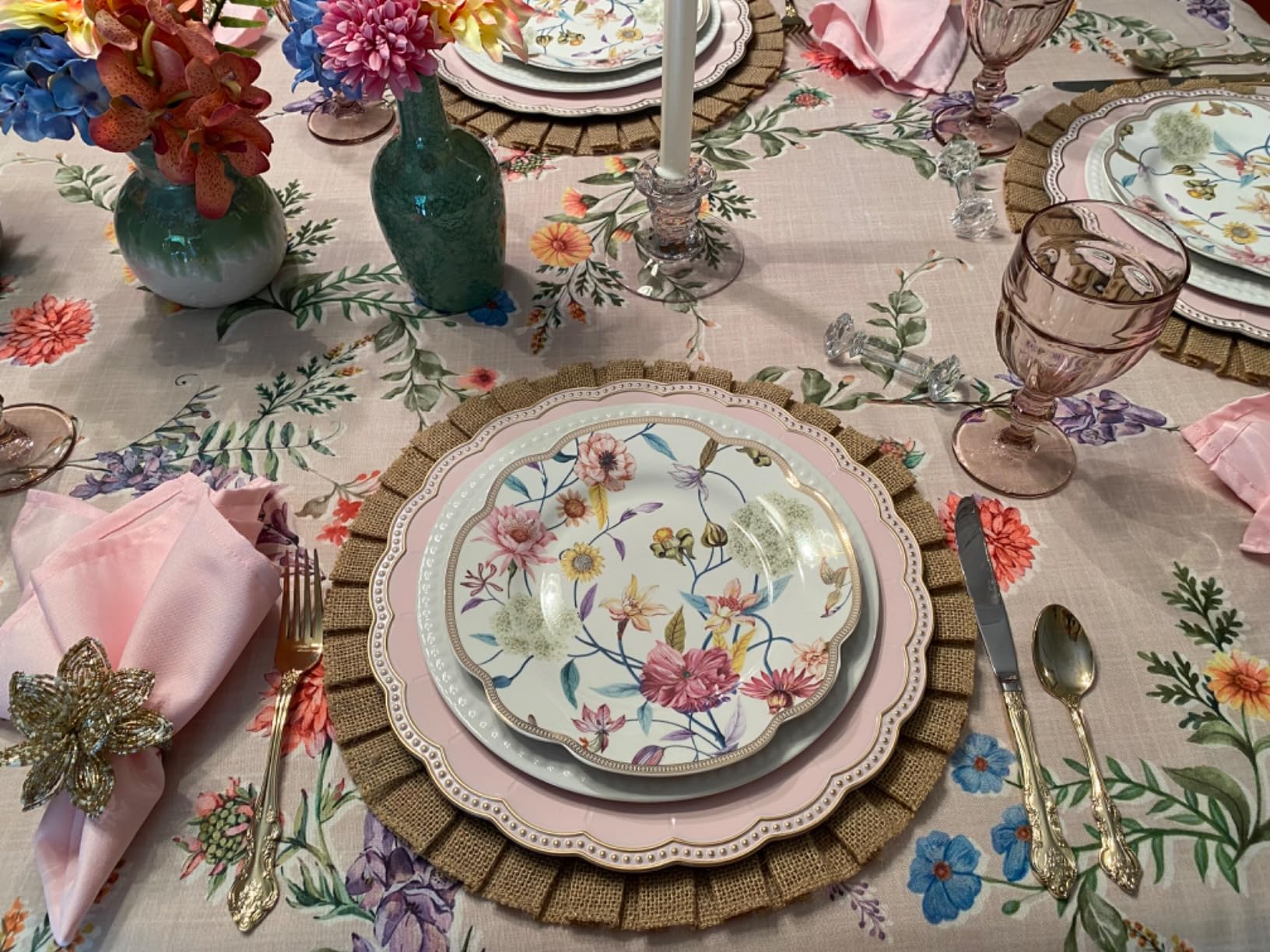 White Charger Plates, 13 Inch Vintage Dinner Plate Chargers Round Server Ware, Set of 6 Plastic Beaded Chargers customer photo 2