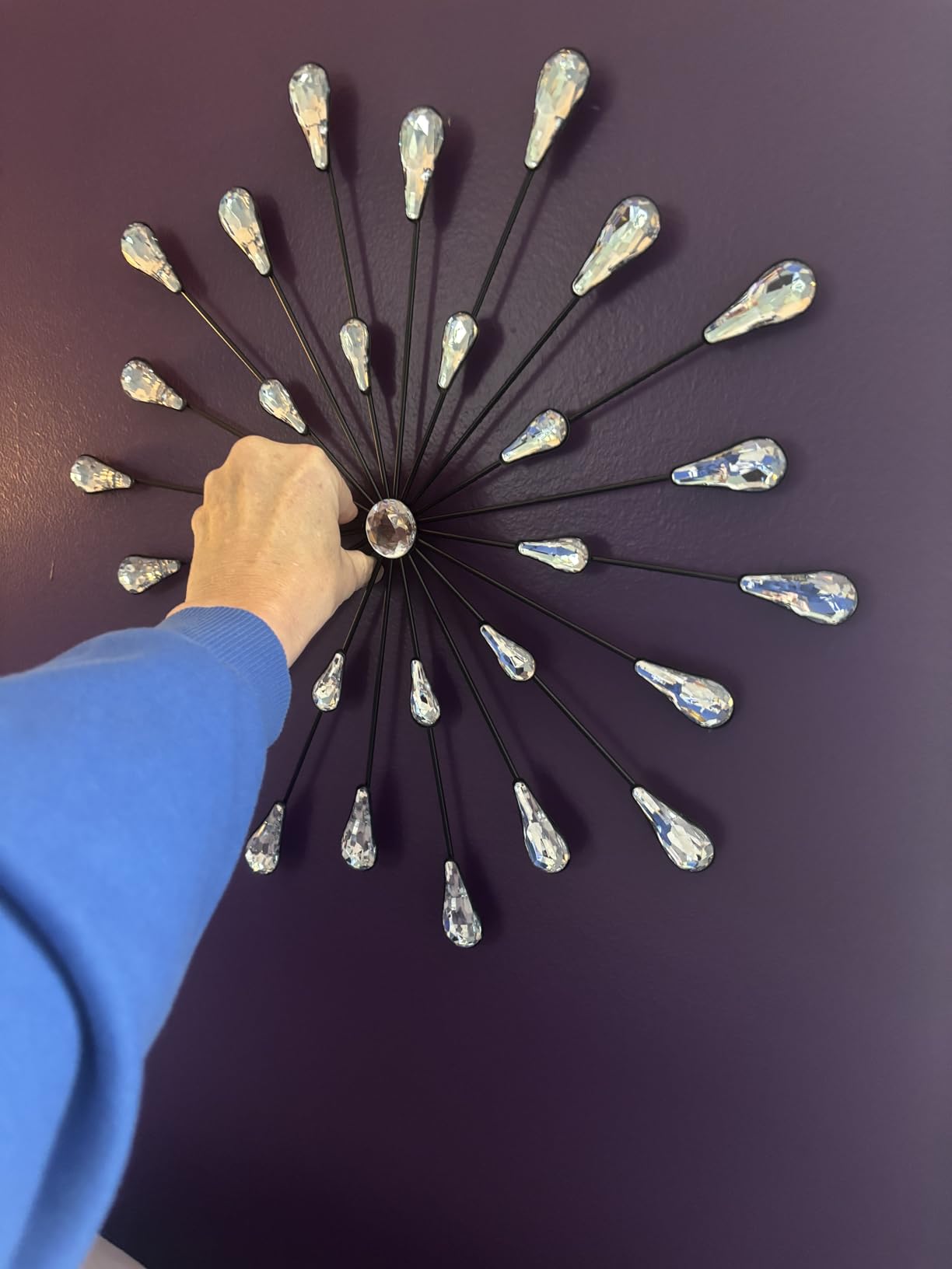 ZEXUIRU 3 Set Silver Starburst Wall Art for Home Decor Metal Bling Crystal Rhinestones Sunburst Wall Decor Sparkling Rhinestone Art Accent Silver - 13in customer photo 1