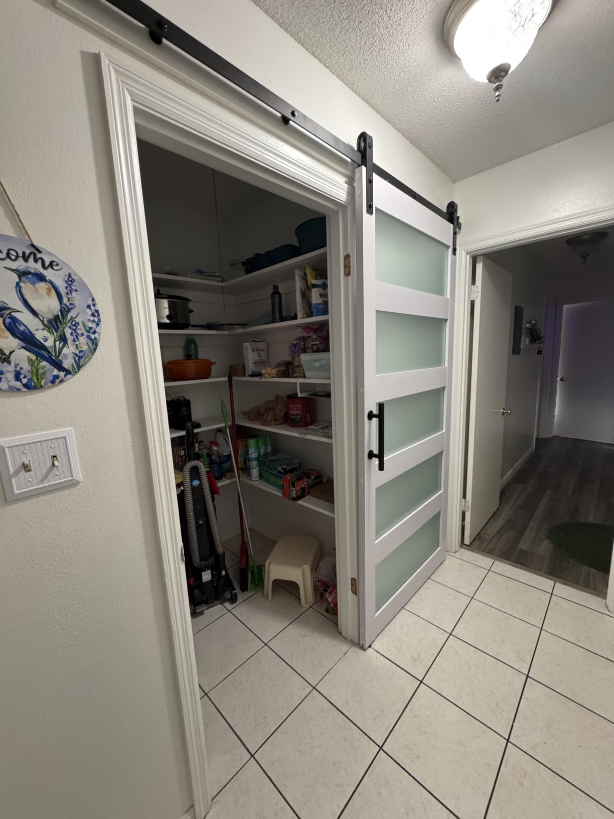 SMARTSTANDARD 36 x 84 in Glass Barn Door with 6.6FT Sliding Hardware Kit | Pre-Drilled Ready to Assemble, Waterproof PVC Coating, White, 5-Panel Glass customer photo 1