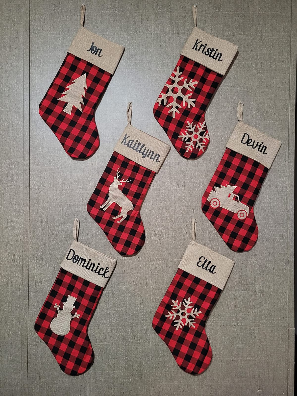Christmas Stockings Decorations 6 Pack, 18 inches Red Black Buffalo Plaid Xmas Ornaments, Rustic Cotton Linen with Embroidered Burlap, DIY Personalized Farmhouse Decor for Home Family Party Tree customer photo 2