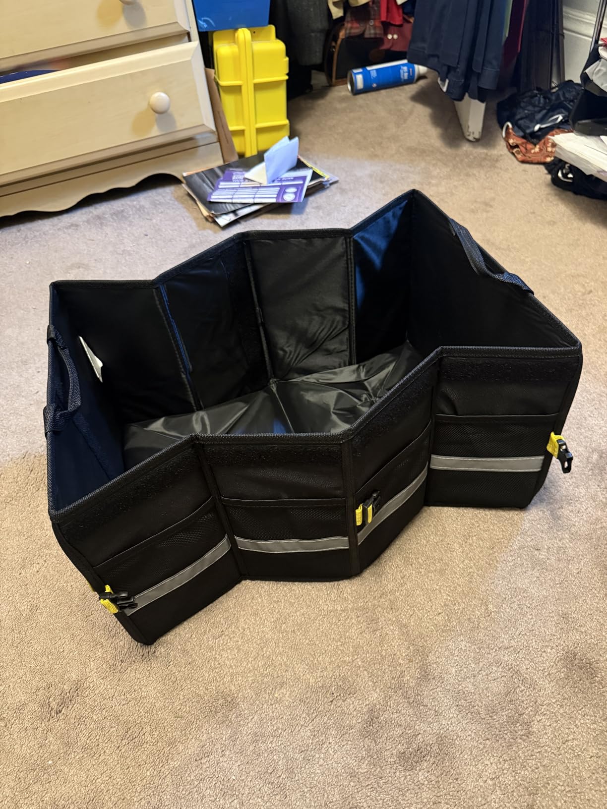 Oasser Car Trunk Organizer, 3 Compartments Collapsible Waterproof Car Organizer Storage with Foldable Cover, Reflective Strip, Non-Slip Bottom, 4 Mesh Pockets for SUV/Truck/Sedan/Camping/Road Trip customer photo 1