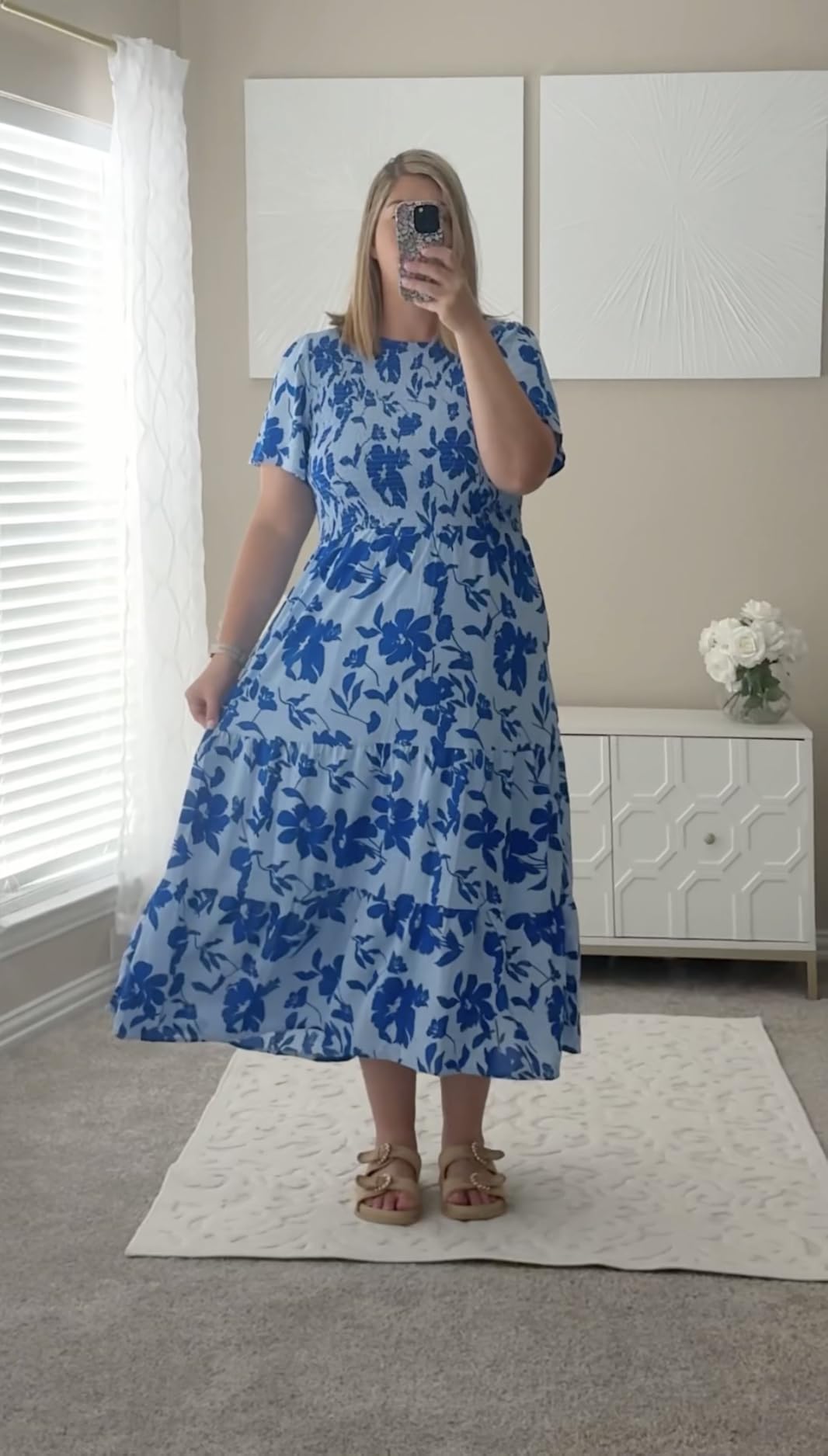 PRETTYGARDEN Women's 2026 Summer Casual Flutter Sleeve Floral Maxi Dress | Crew Neck Short Sleeve Dress, Smocked Top High Waisted Wedding Guest Dresses for Women, Tiered Hem Flowy Boho Long Dresses customer photo 2