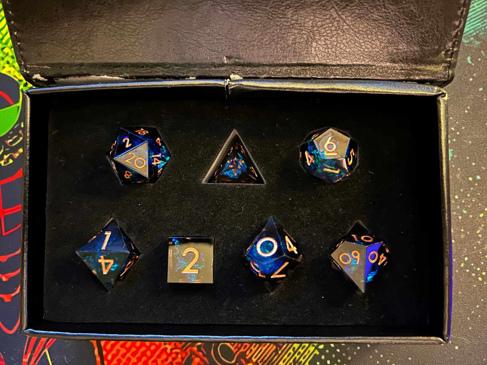 AUSTOR 7-Die DND Dice Set, Handmade Sharp Edge Polyhedral Dice | for Dungeons and Dragons RPG MTG Table Games (Dark Star) customer photo 2