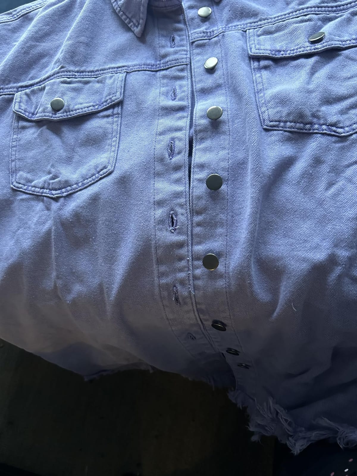 Women's Oversized Button Up Frayed Hem Denim Shacket Jean Jacket customer photo 2