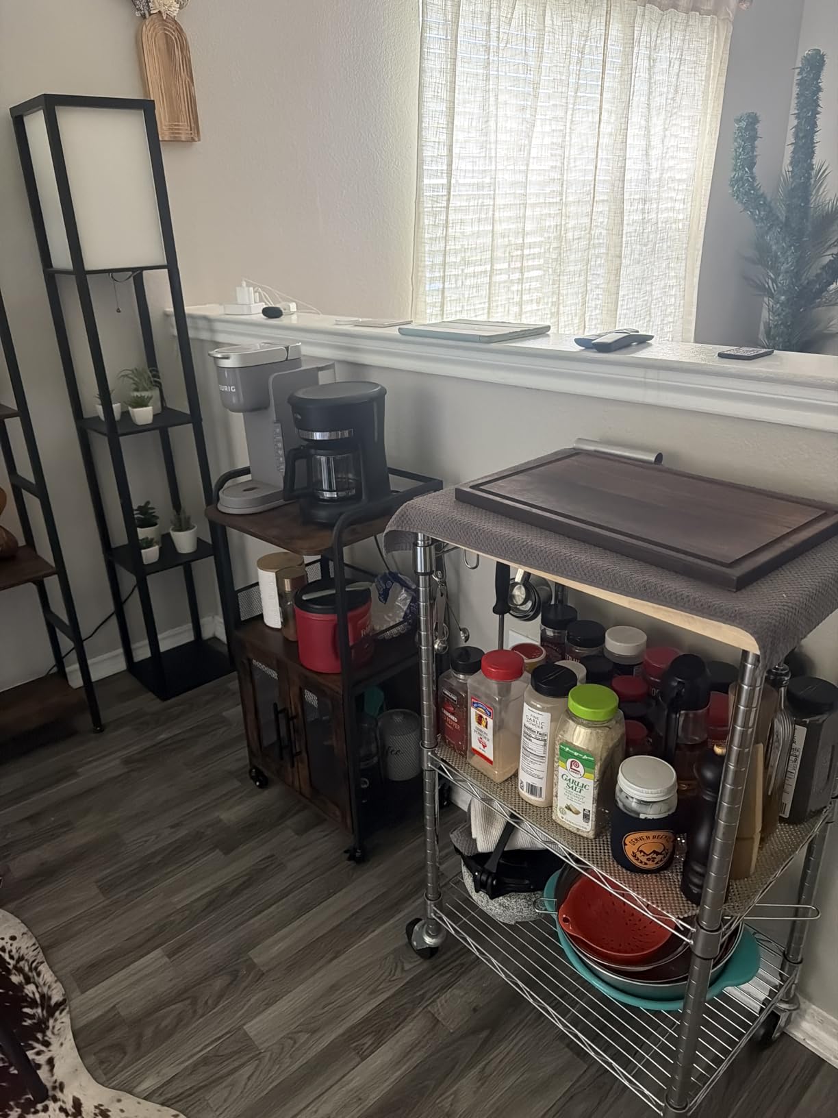 Hencawima Coffee Bar Cabinet, 3 Tier Coffee Station Table on Wheels, 35.9