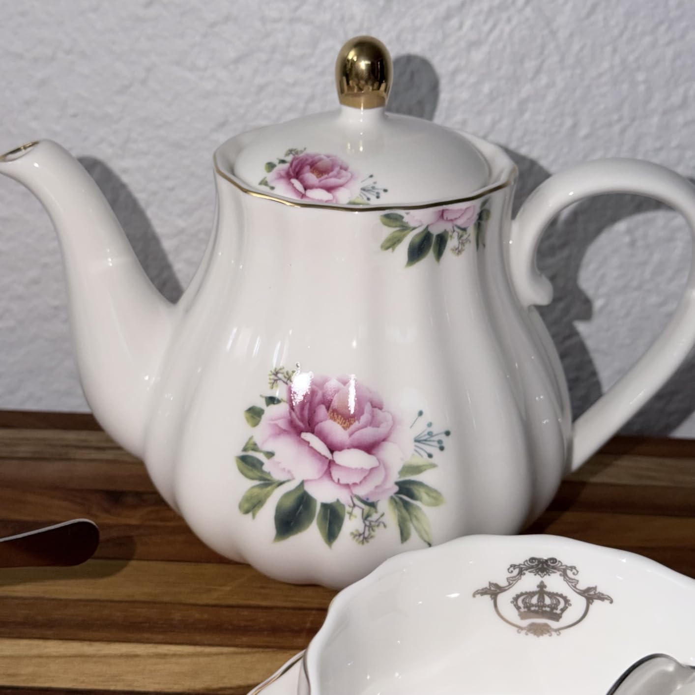 Porcelain Tea Sets British Royal Series, 8 OZ Cups & Saucer Service for 6, with Teapot Sugar Bowl Cream Pitcher Teaspoons and Tea Strainer, Suitable for High Tea, Wedding, Party (Morning glory) customer photo 1