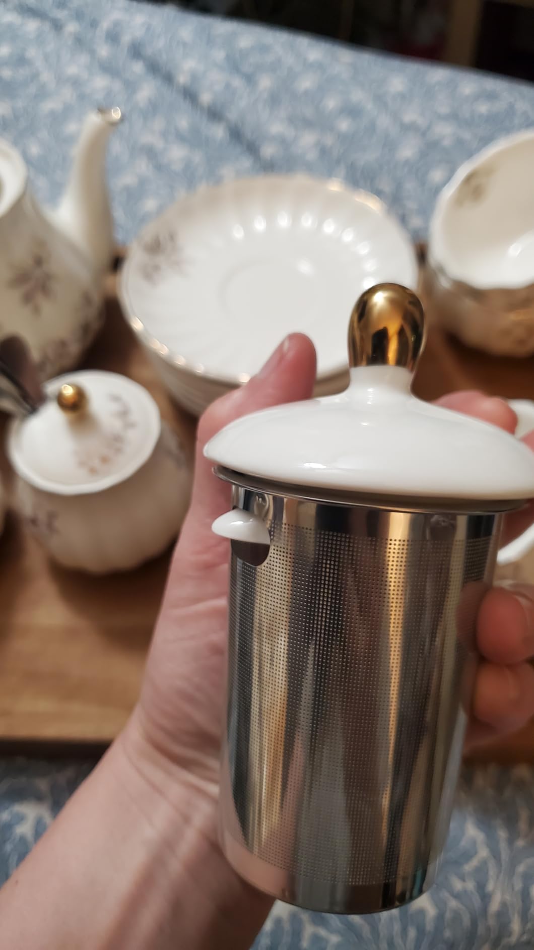 Porcelain Tea Sets British Royal Series, 8 OZ Cups & Saucer Service for 6, with Teapot Sugar Bowl Cream Pitcher Teaspoons and Tea Strainer, Suitable for High Tea, Wedding, Party (Morning glory) customer photo 2