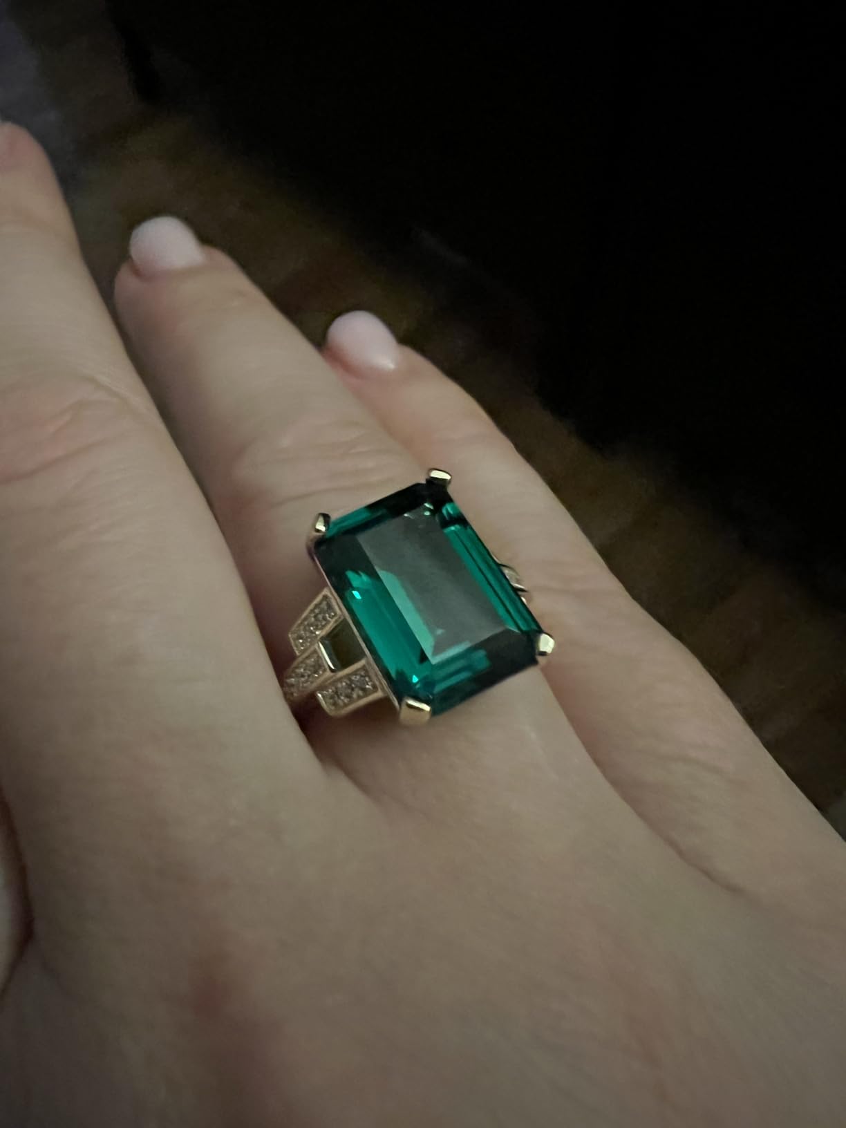 Emerald Cut 6ct Simulated Emerald Solitaire Cocktail Rings for Women, Green Gemstone 925 Sterling Silver 14k Gold Plated Ring, Gemstone Ring for Girls Jewelry Set customer photo 2