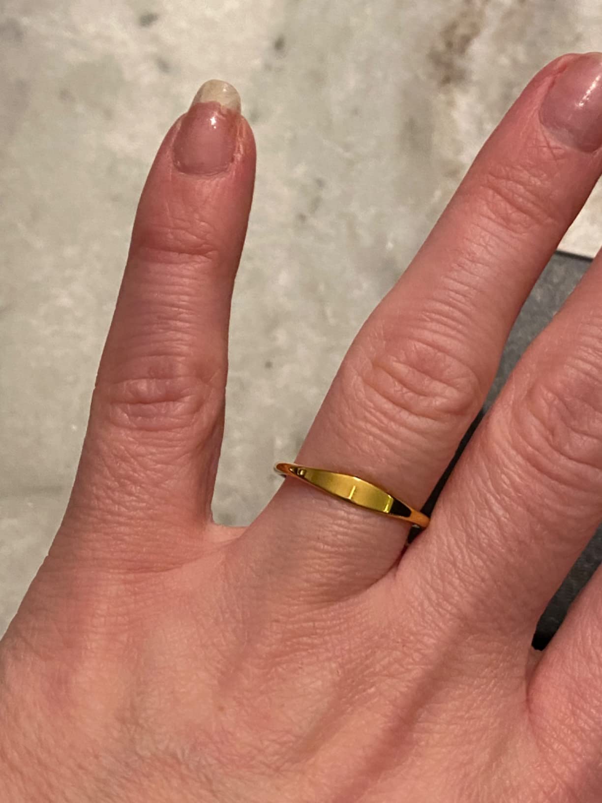 NOKMIT 1.5mm 14K Gold Filled Slim Signet Rings Thin Croissant Pinky Ring for Women Girls Dainty Gold Twisted Stacking Statement Flat Ribbed Plain Band Comfort Fit Size 4 to 10 customer photo 2