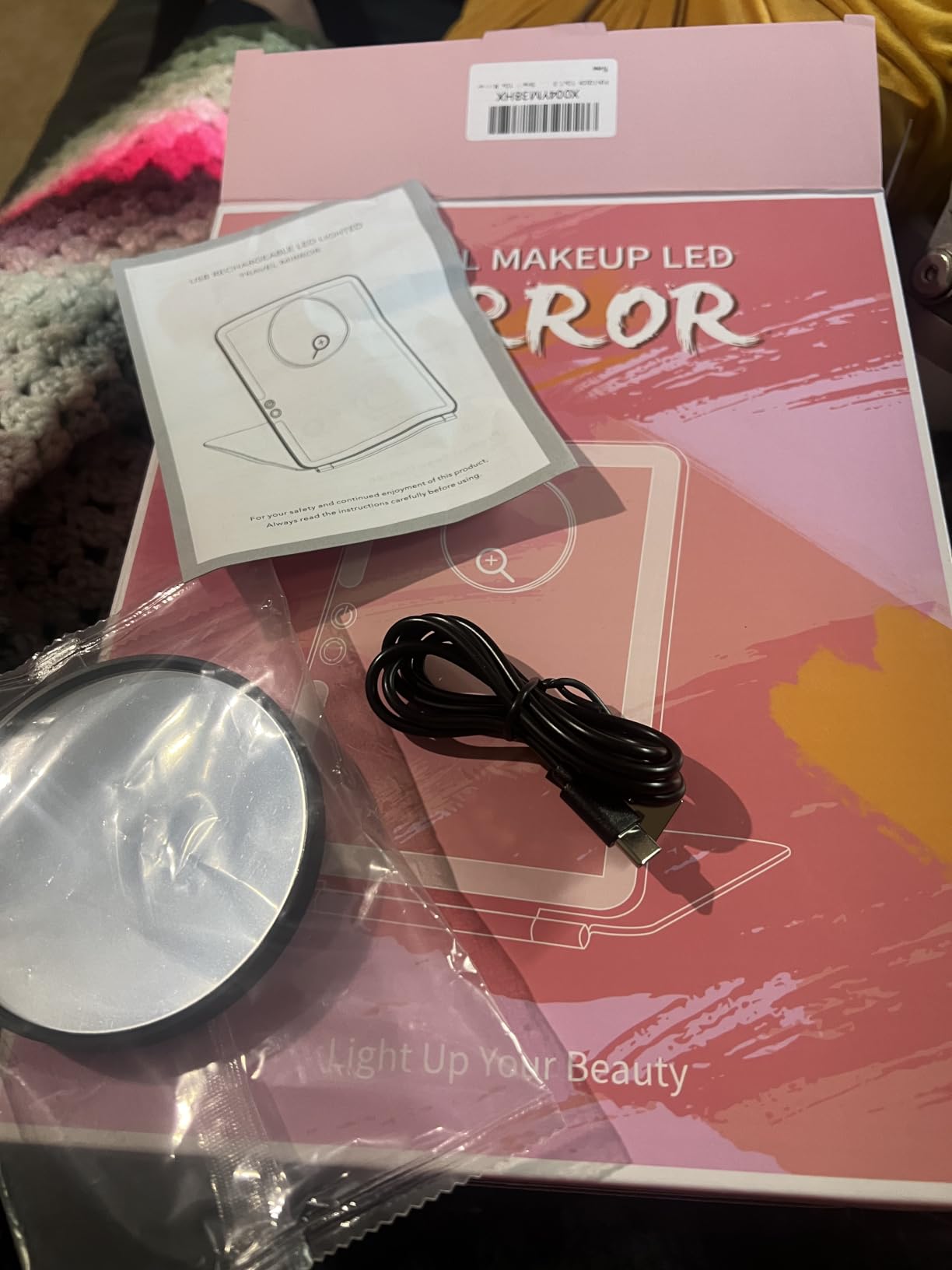 FUNTOUCH 2500mAh Rechargeable Large Travel Makeup Mirror with Lights | 10x7.5 Portable Lighted Makeup Mirror with 3 Color Lights, Dimming Folding Light Up Travel Mirrors with 10X Magnifying Mirror customer photo 2