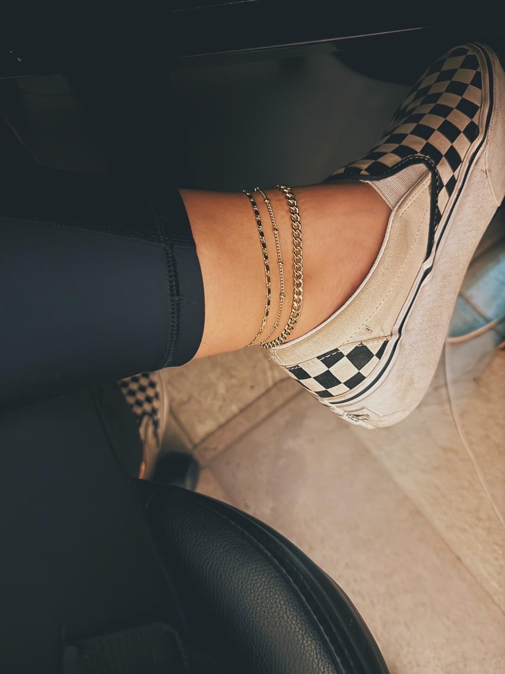 Ankle Bracelets for Women Waterproof, 14k Gold Plated Jewelry Set Layered Cuban Figaro Link Chain Anklets Set Gold Anklets Summer Boho Beach Jewelry Gift Adjustable Size customer photo 2