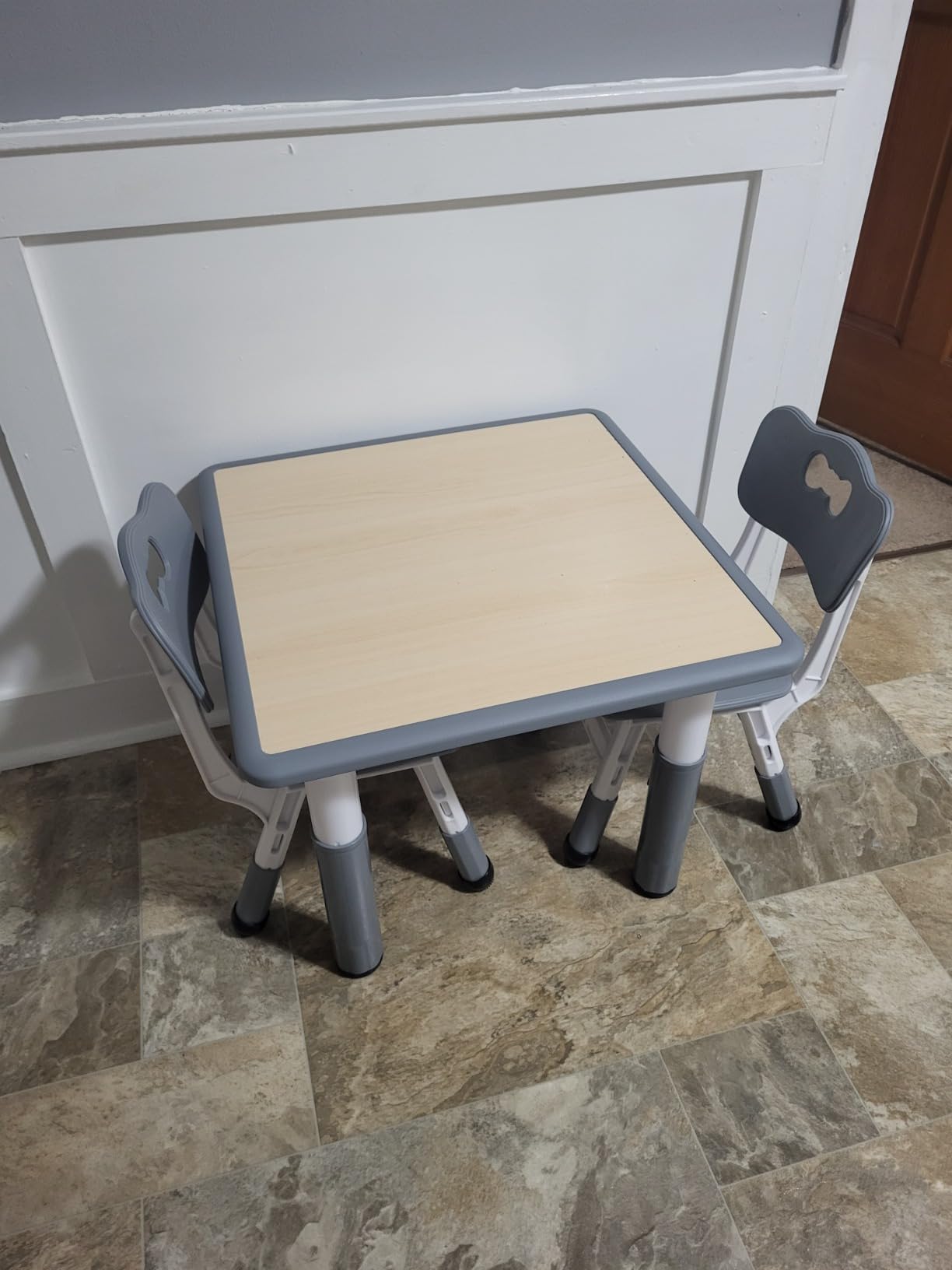 FUNLIO Kids Table and 2 Chairs Set, Height Adjustable Toddler Table and Chair Set for Ages 3-8, Easy to Wipe Arts & Crafts Table, for Classrooms/Daycares/Homes, CPC & CE Approved (3pcs Set) - Gray customer photo 1