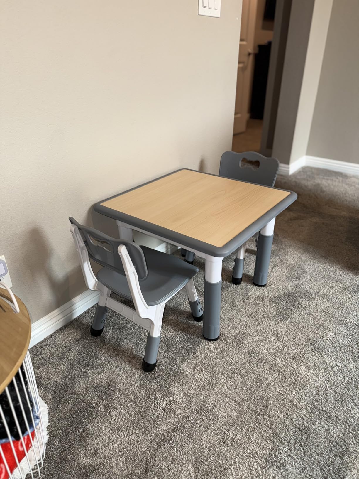 FUNLIO Kids Table and 2 Chairs Set, Height Adjustable Toddler Table and Chair Set for Ages 3-8, Easy to Wipe Arts & Crafts Table, for Classrooms/Daycares/Homes, CPC & CE Approved (3pcs Set) - Gray customer photo 2