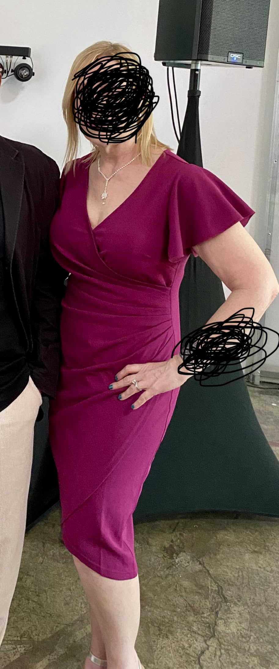Women's V Neck Ruffle Sleeve Ruched Wedding Guest Cocktail Dress customer photo 1