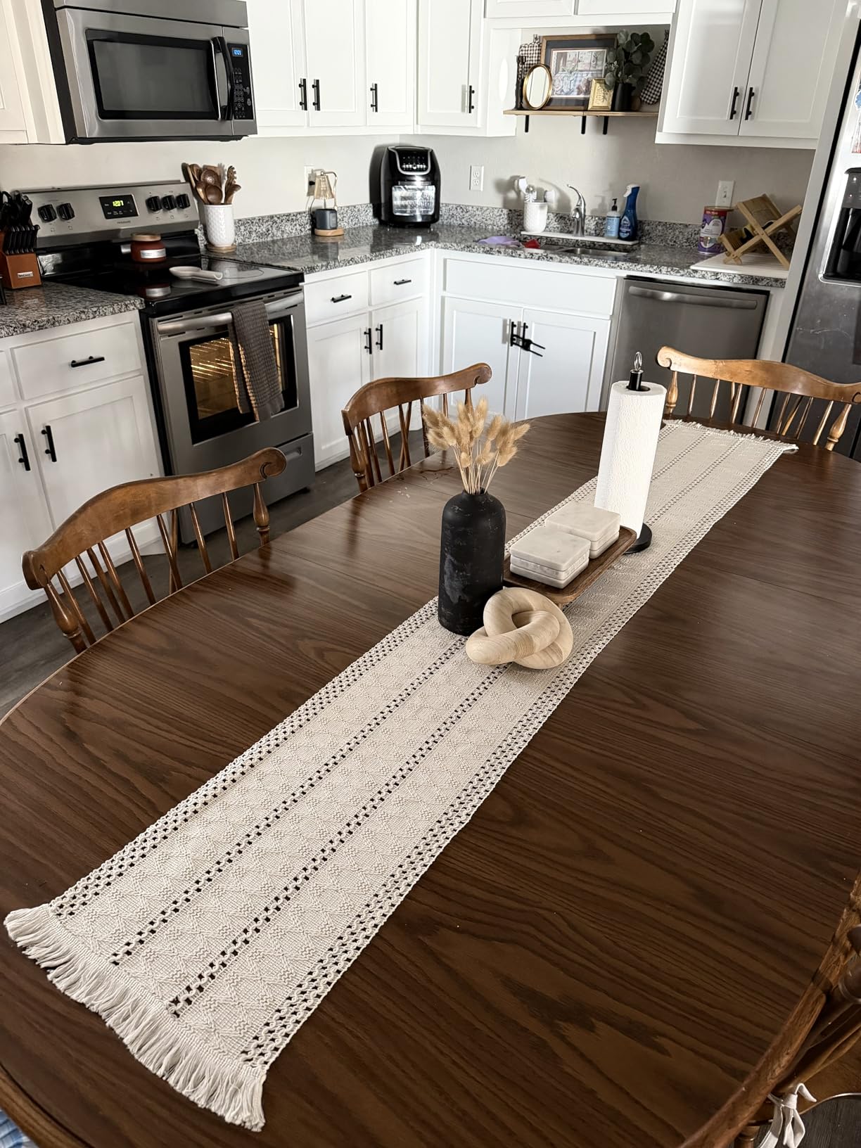 Macrame Table Runner Cream Beige Boho Table Runners with Tassels 12x71in | Alynsehom Hand Woven Cotton Table Runner Rustic Farmhouse Table Runners for Bohemian Kitchen Dining Table customer photo 1