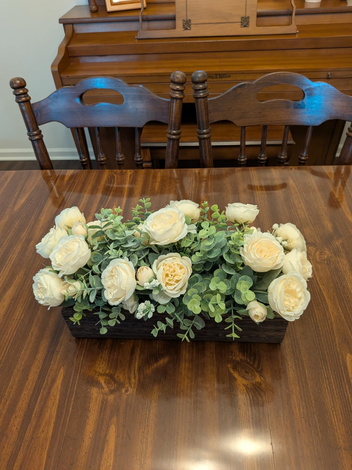 Dahey Artificial Flowers Farmhouse Centerpieces for Coffee Table Decor | Champagne Floral Arrangements, Wood Box, Table Centerpieces for Dining Living Room Kitchen Wedding Party, Easy to Assemble customer photo 2