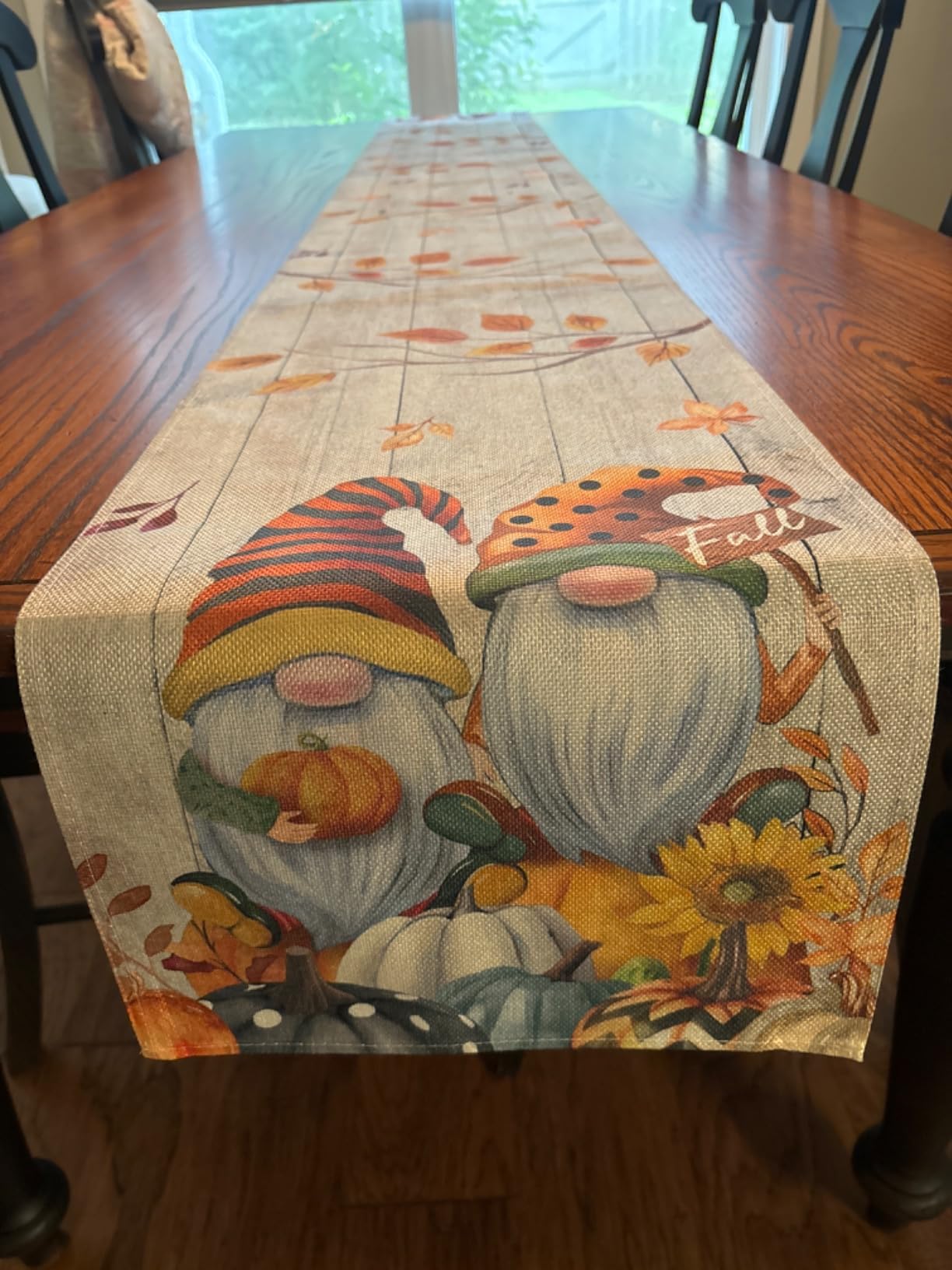 Artoid Mode 210 GSM Fall Table Runner Home Party Decor 13x72 Inch | Wood Gnomes Pumpkins Sunflower Maple Leaves, Seasonal Kitchen Dining Table Decoration customer photo 2
