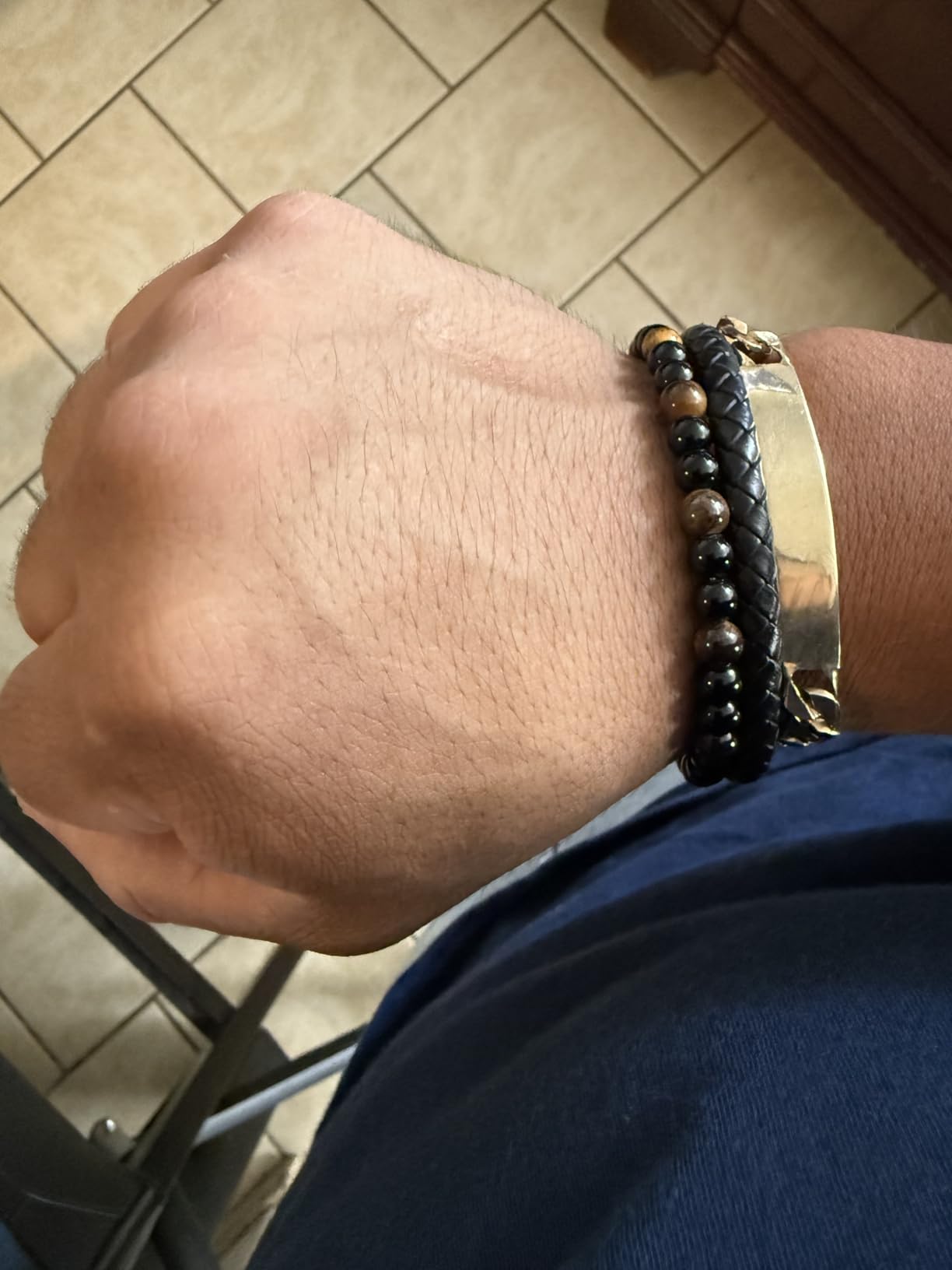 Tiger Eye Black Leather Bracelet Men Natural Tiger Eye Gemstone Crystal Stone Jewelry Handmade Courage And Stress Relief Protection Bracelet customer photo 2