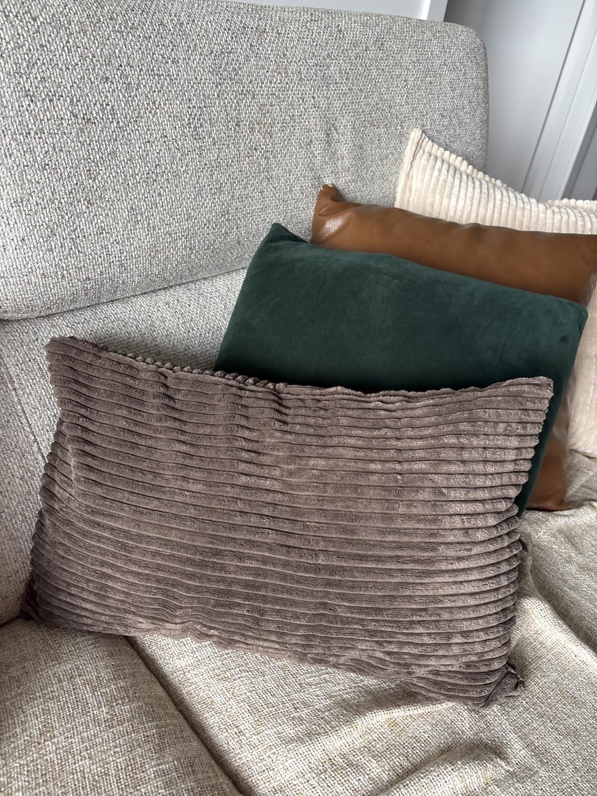 Fancy Homi 2 Packs Rust Boho Decorative Throw Pillow Covers 18x18 Inch for Couch Bed Sofa, Farmhouse Fall Home Decor, Soft Corss Corduroy Patchwork Textured Terracotta Accent Cushion Case customer photo 1