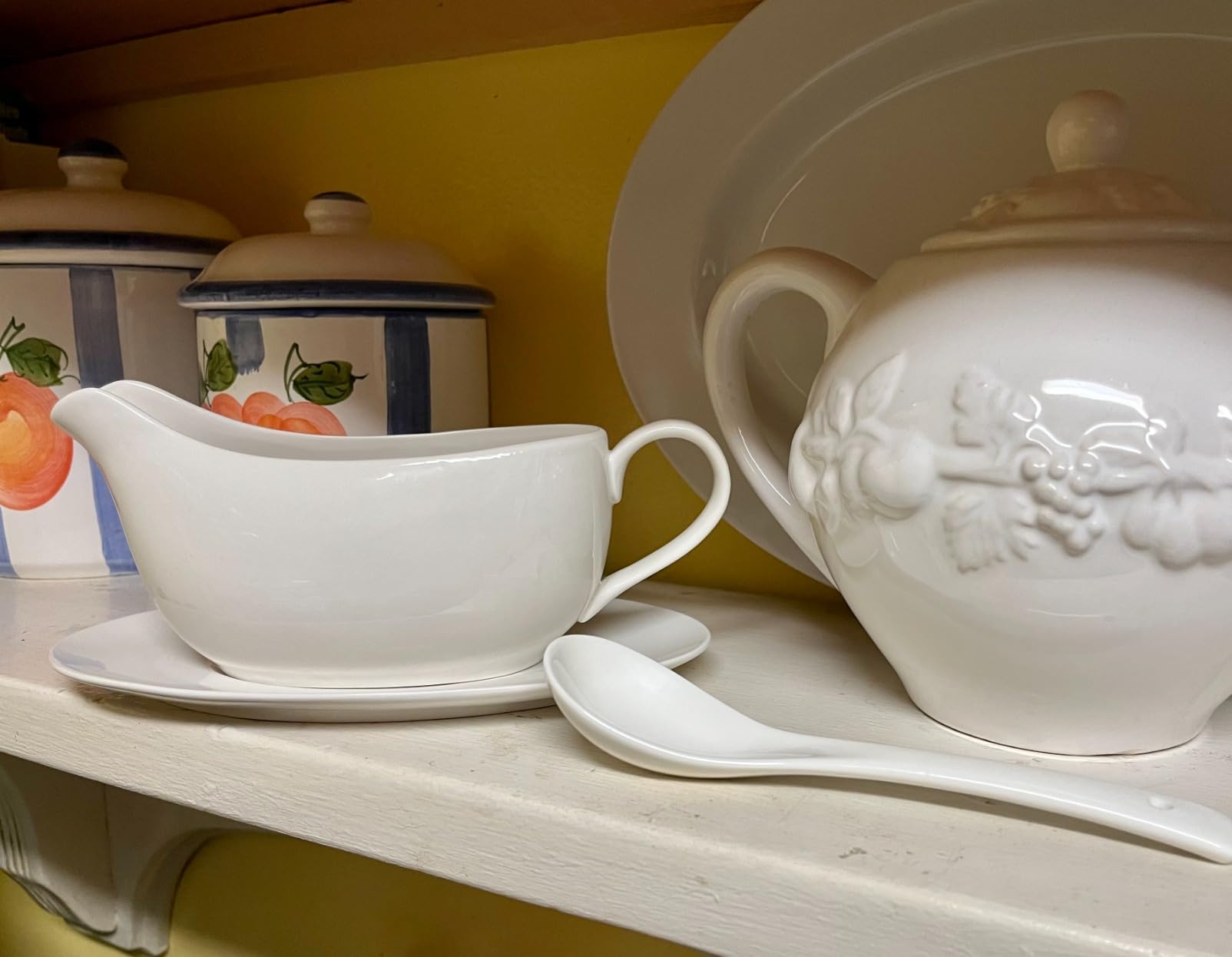 Qlans Gravy Boat With Ladle and Saucer 17 Oz, Ceramic Sauce Boat with Tray customer photo 2