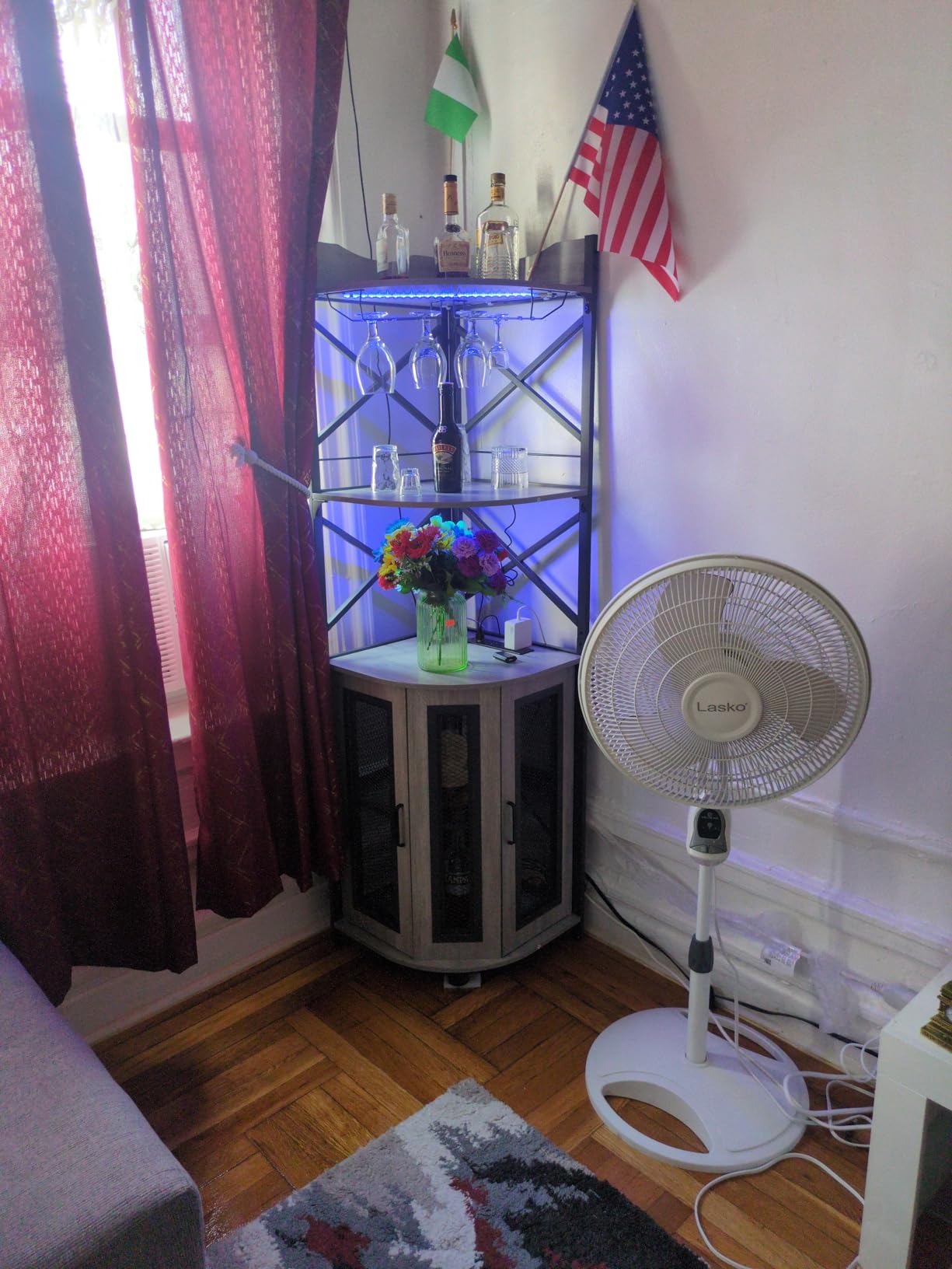 Aheaplus Corner Bar Cabinet with Power Outlet, Industrial Liquor Cabinet | 5-Tiers Wine Cabinet Mini Bar Unit with LED Strip and Glass Holder for Home, Corner Display Cabinet for Small Space, Black customer photo 1