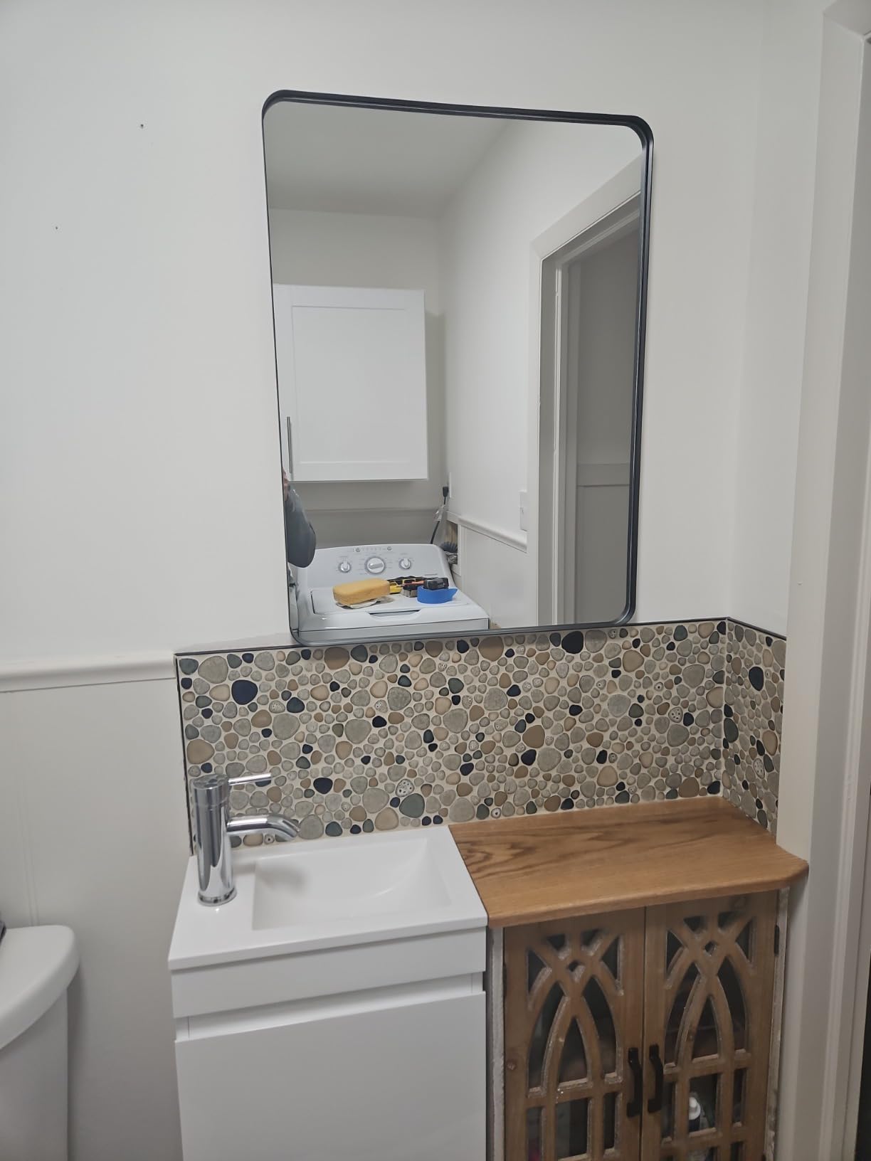 Pebble Ceramic Tiles 5 Sheets, Heart-Shaped 12x12 Floor Tile Ceramic, Dark Blue Mosaic Tiles Mesh Mounted, Waterproof Porcelain Tile customer photo 1